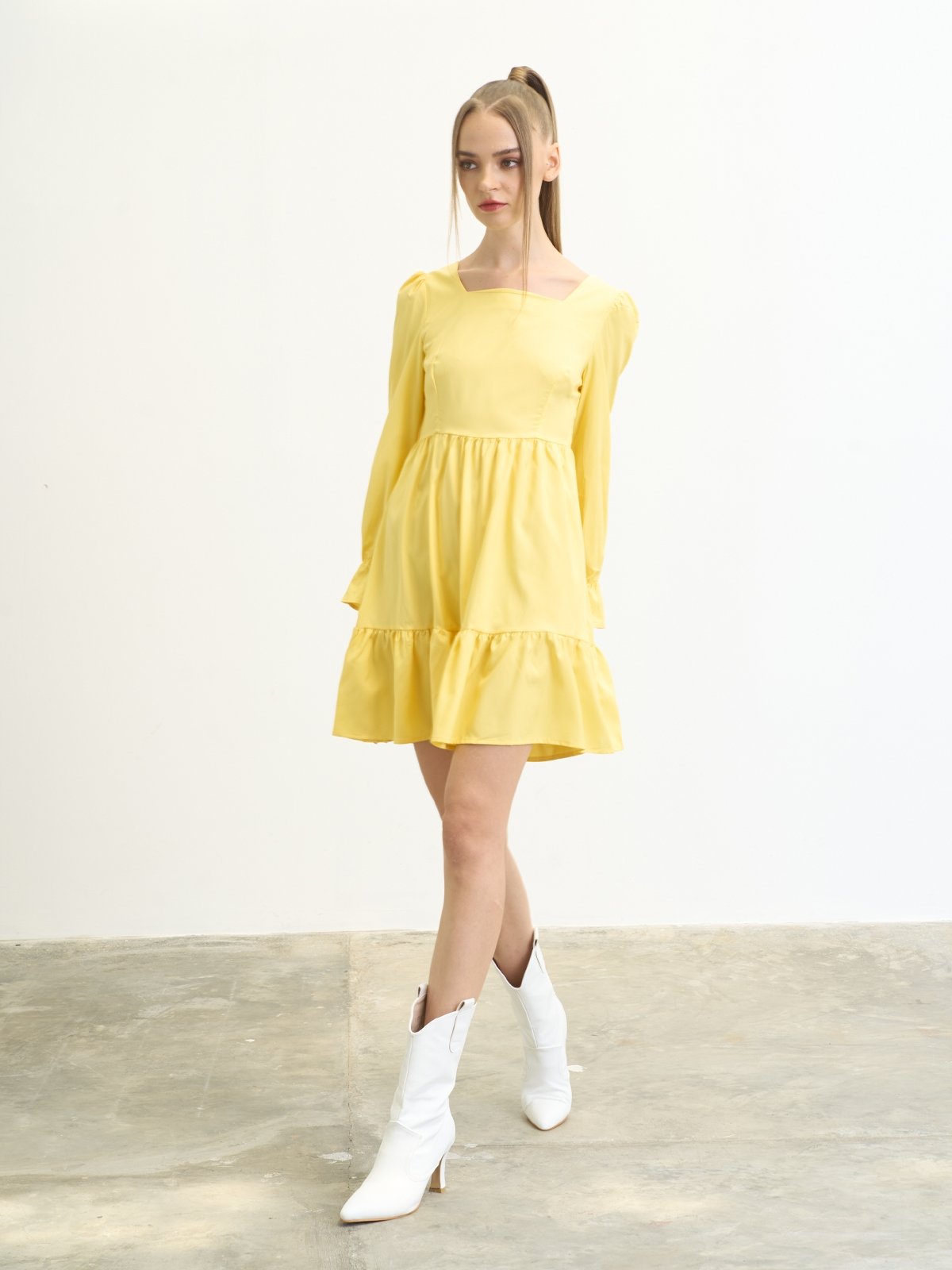 Long Sleeve Mini Dress Yellow Pomelo Fashion