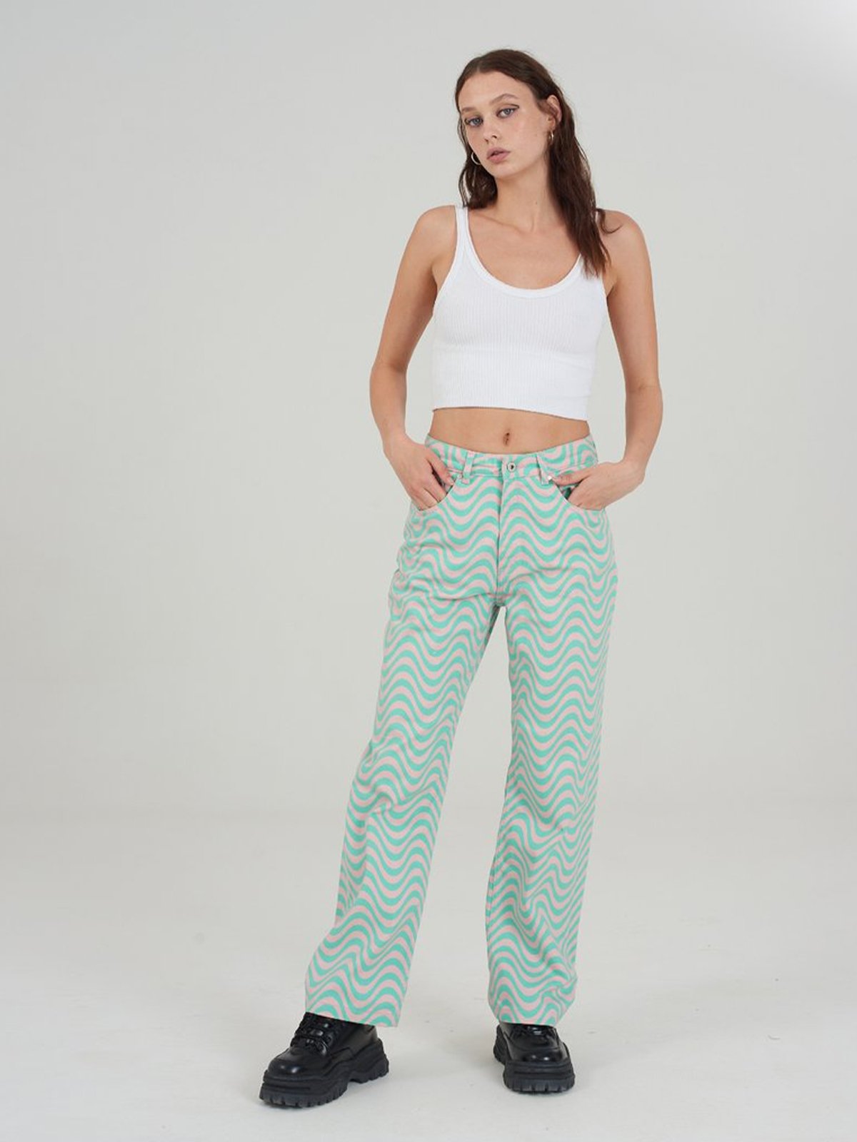 Wave Jeans - Pink-Green - Pomelo Fashion