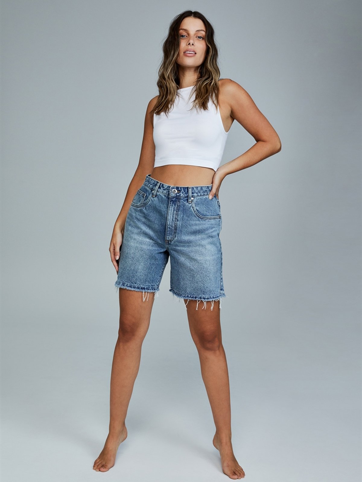 Straight Denim Bermuda Shorts Brunswick Blue Pomelo Fashion