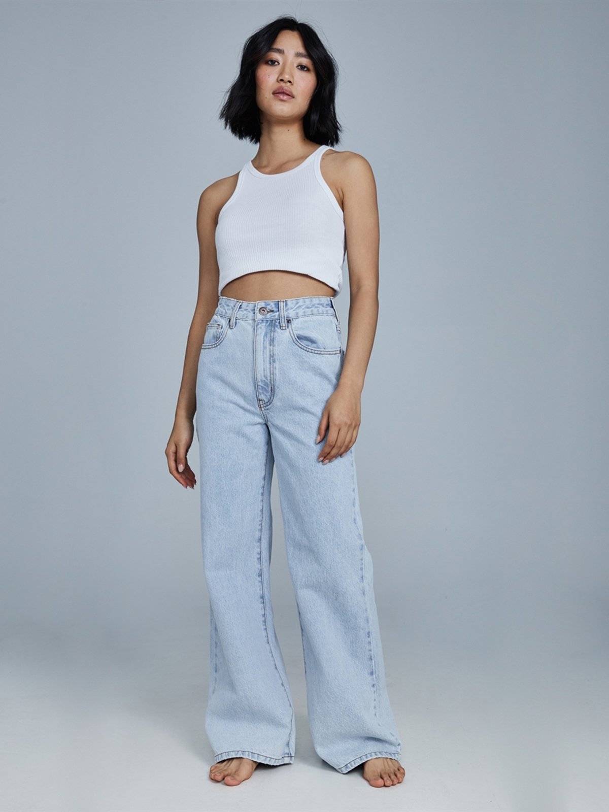 Petite Wide Leg Jeans Henley Blue Pomelo Fashion