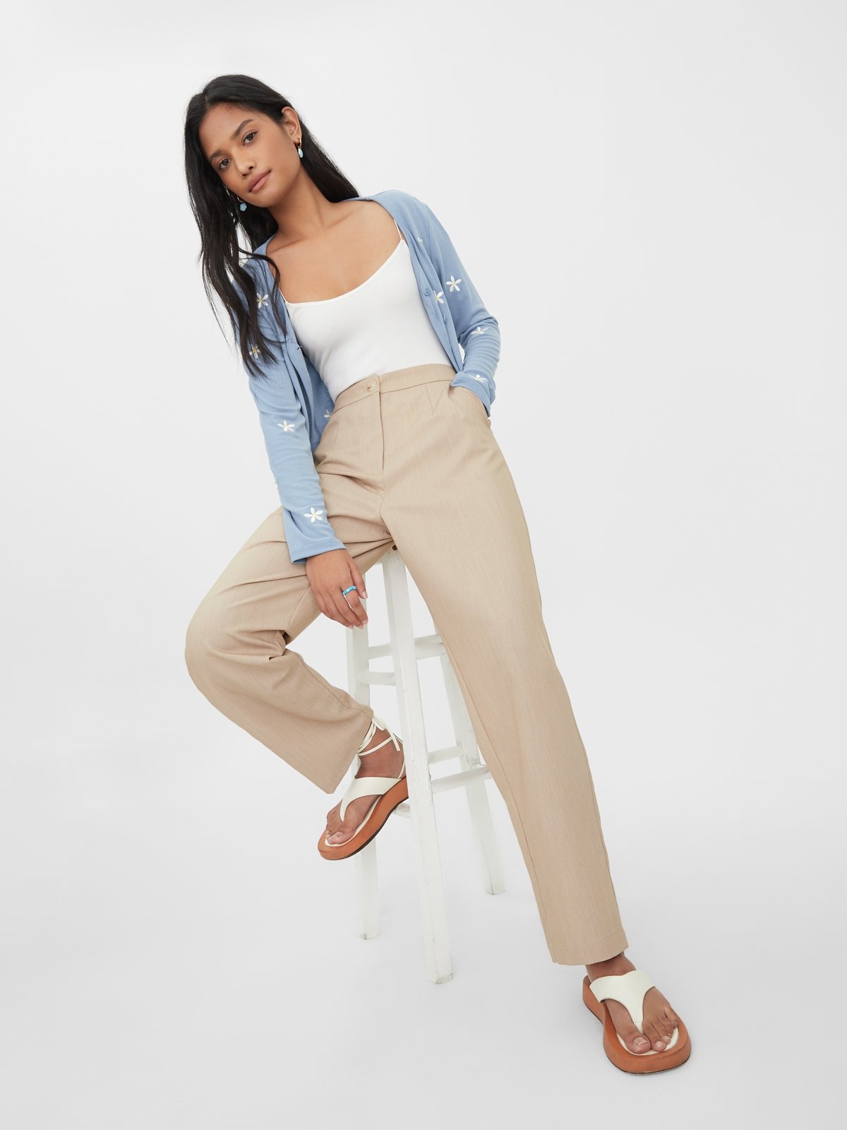 High Waist Straight Leg Pants - Brown - Pomelo Fashion