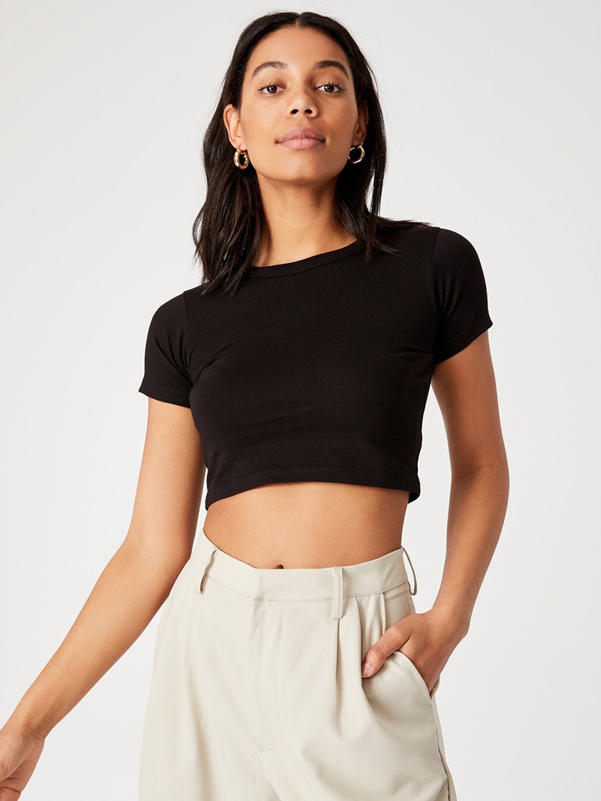 Micro Baby Crop Tee Black Pomelo Fashion