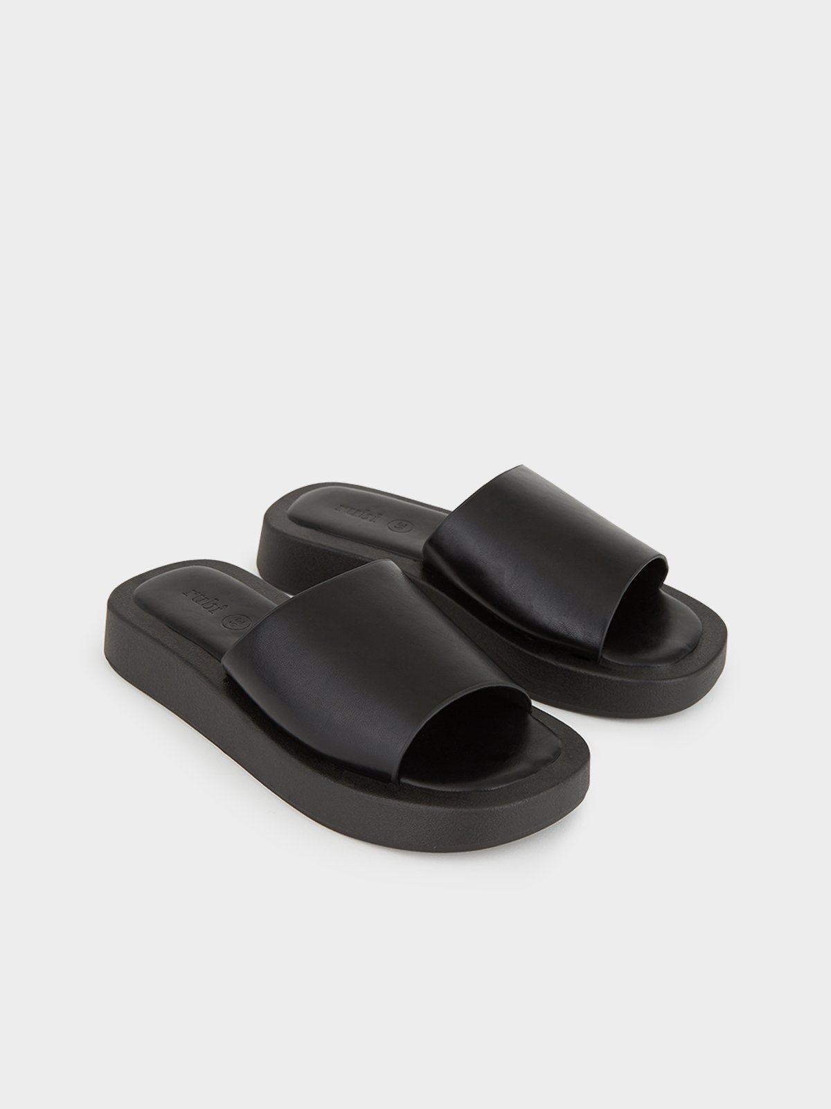 Sadie Single Vamp Flatform Slide - Black - Pomelo Fashion