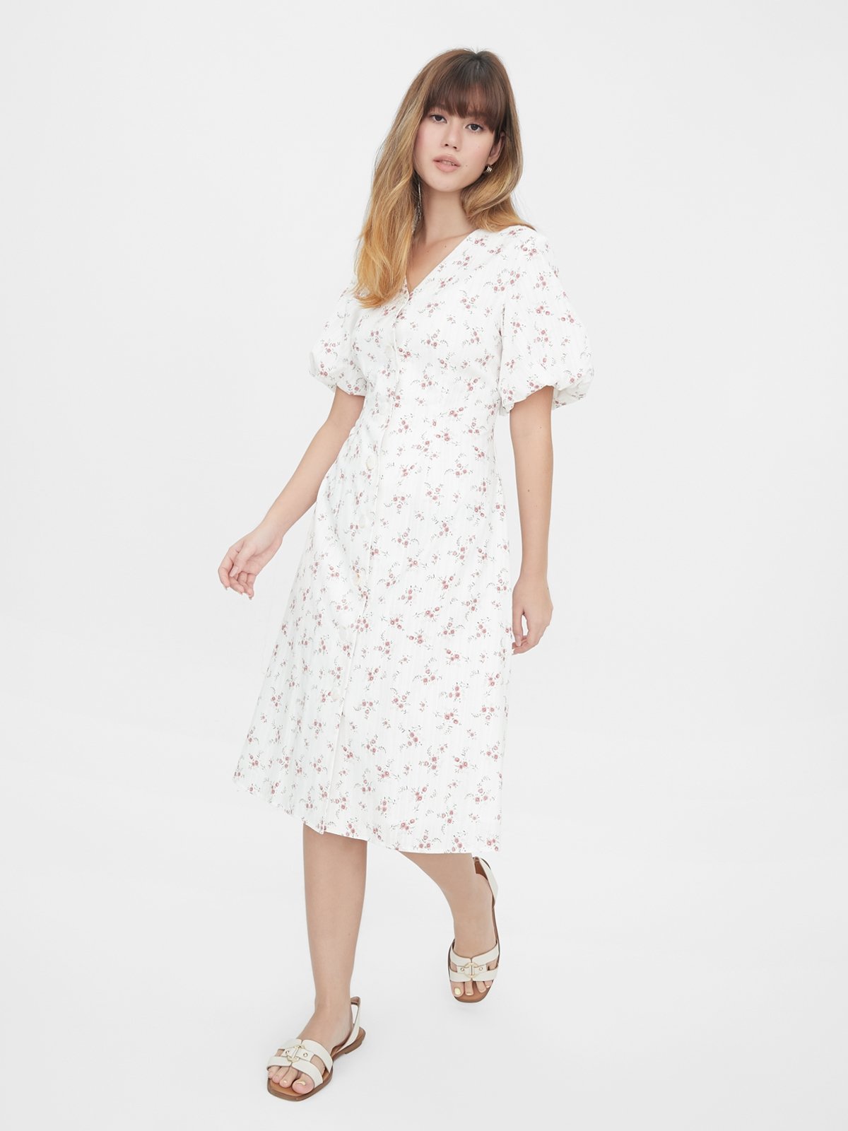 VNeck Fit and Flare Shirt Dress White Pomelo Fashion
