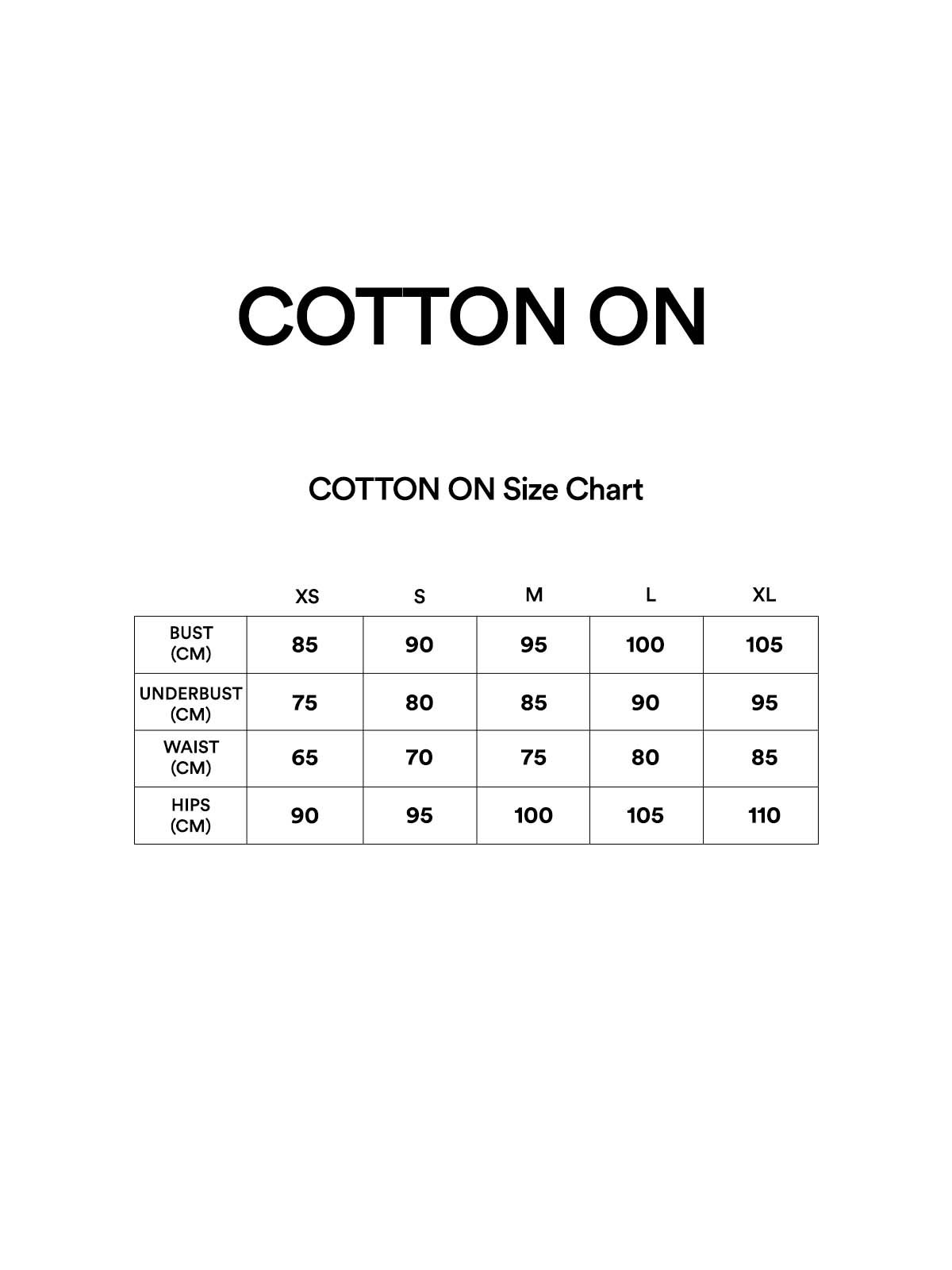 Cotton on deals pants size chart