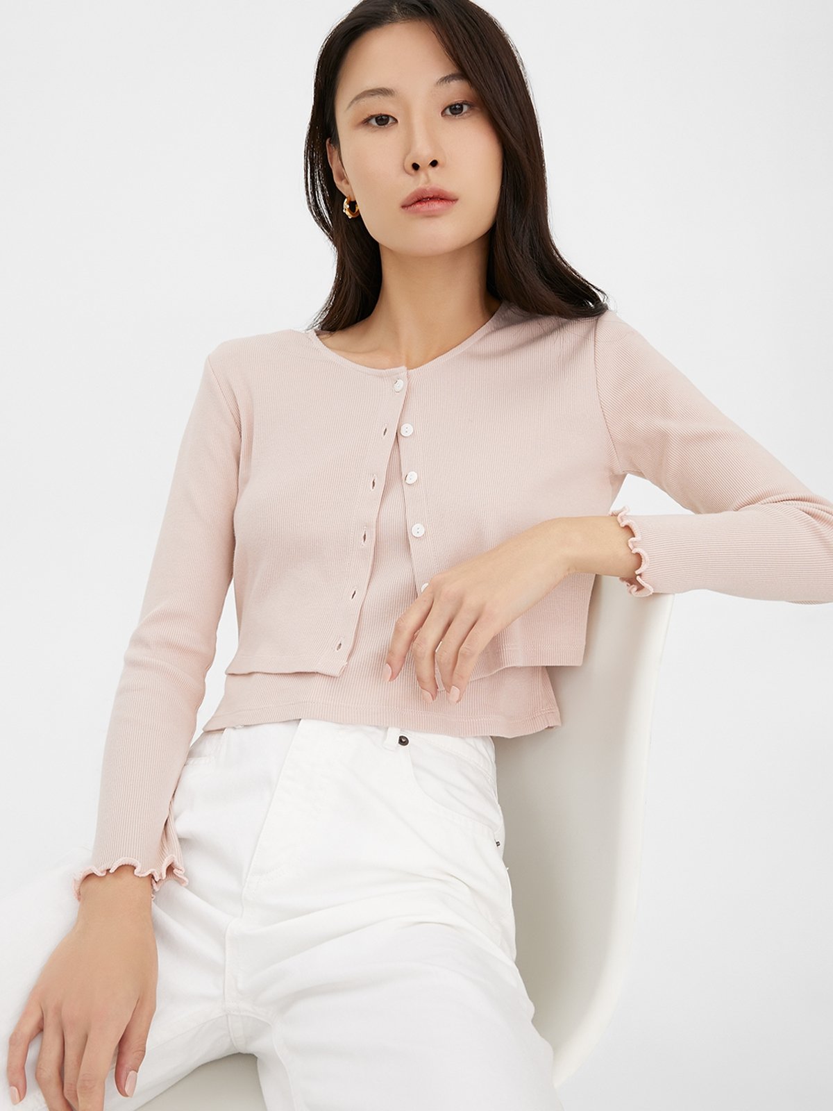 Sustainable Cropped Cardigan - Pink - Pomelo Fashion