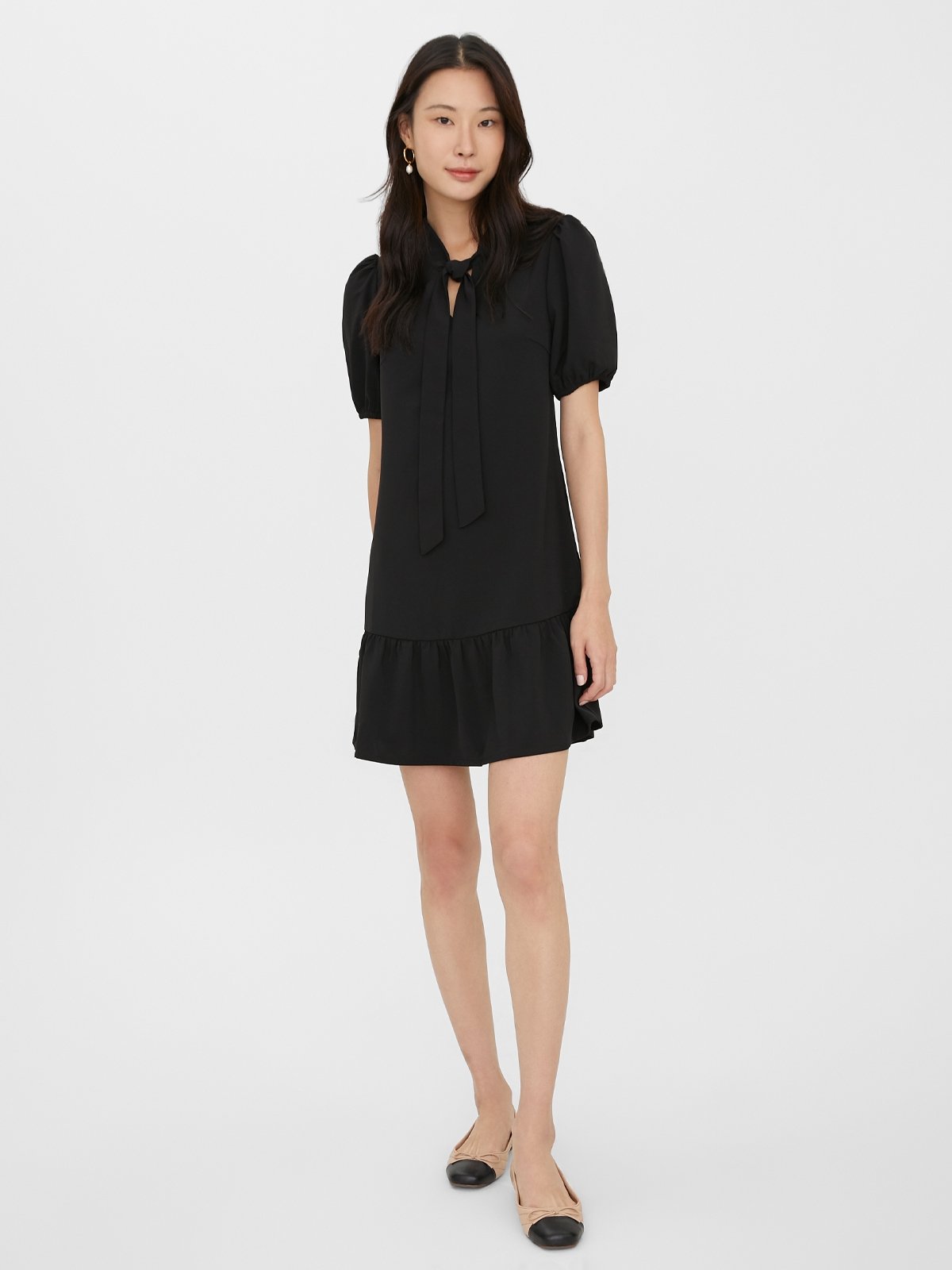 Bow Front Flare Dress Black Pomelo Fashion
