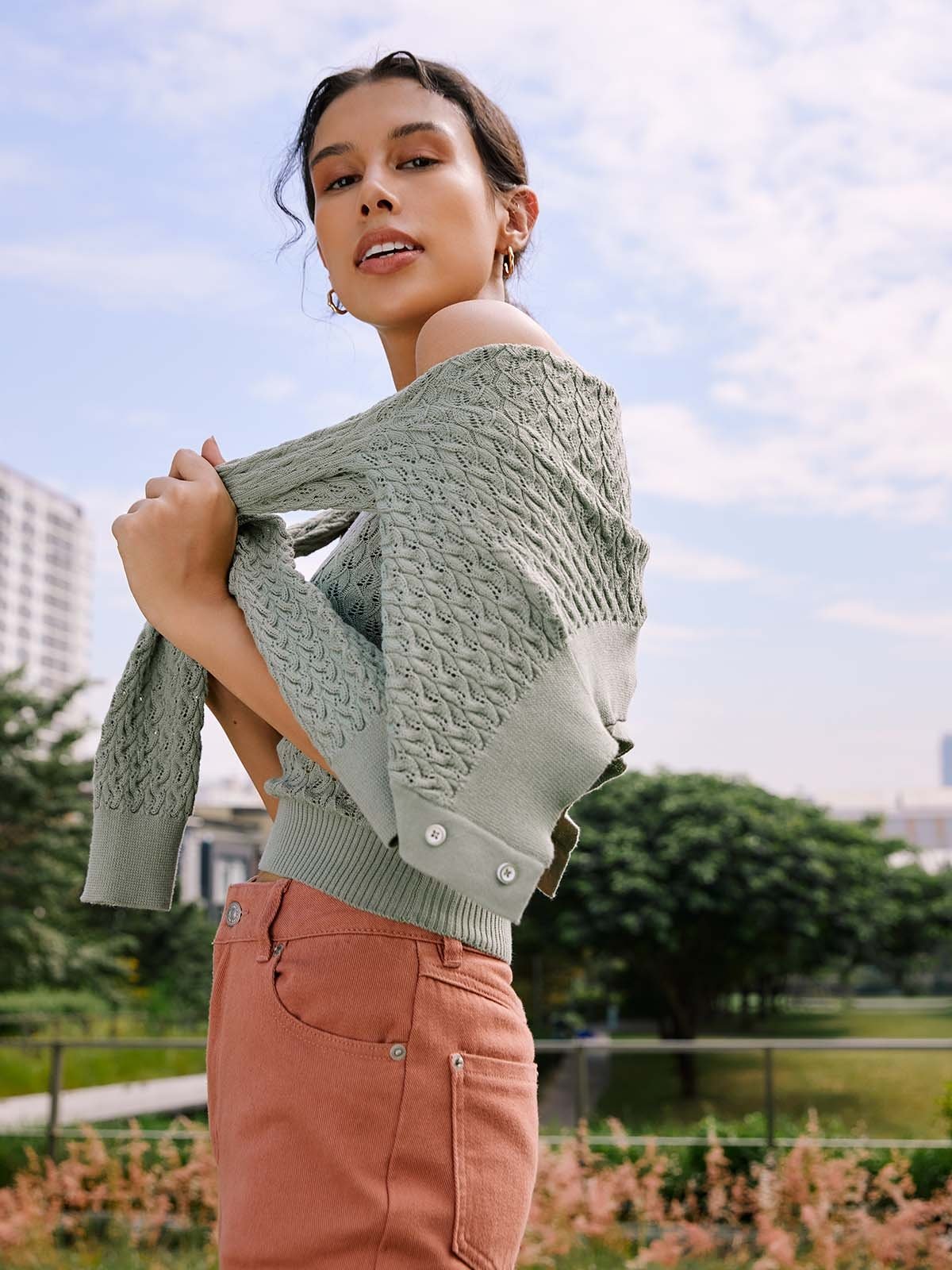 Green button up discount cardigan