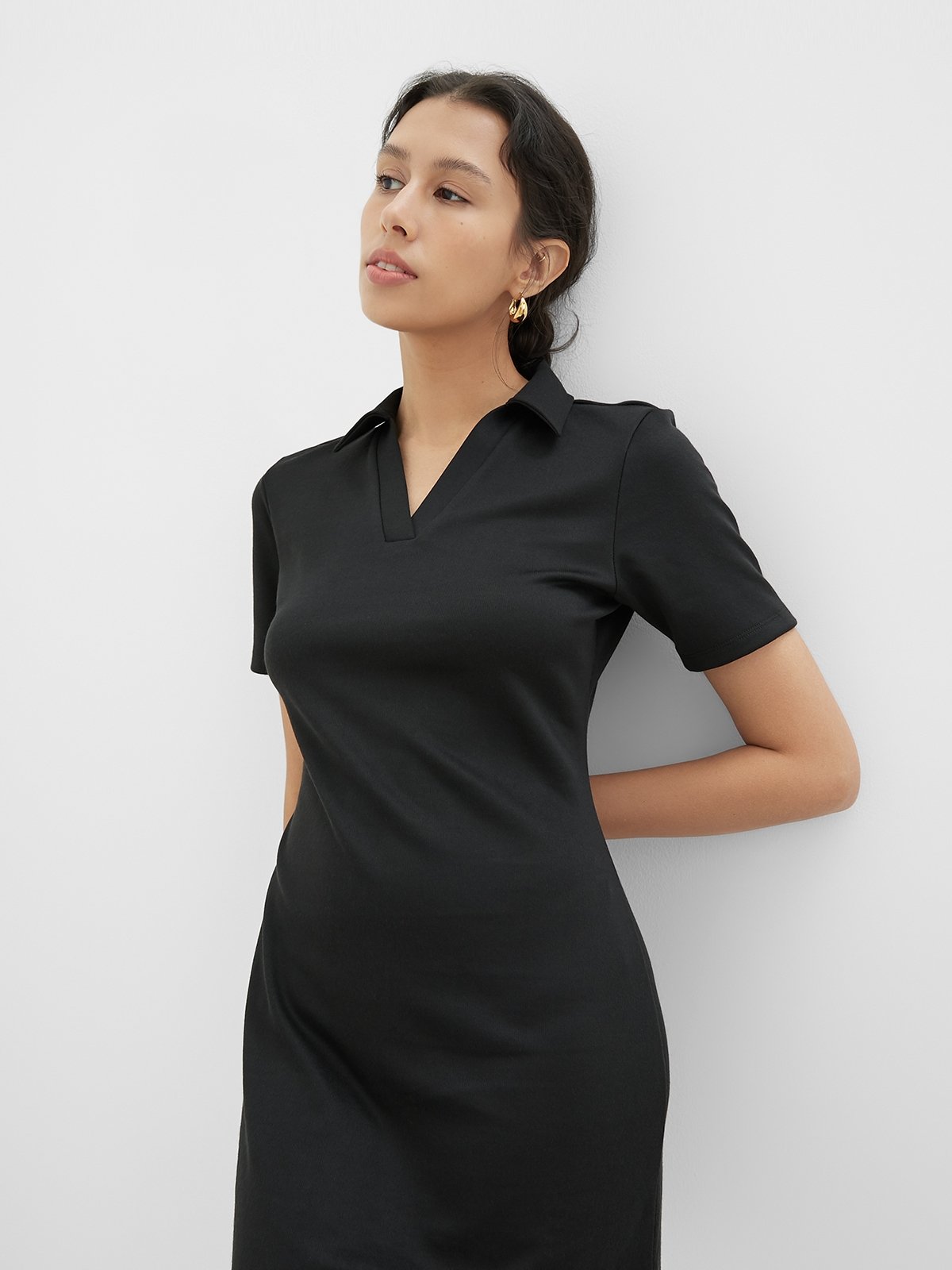 Lapel Collar Mini Dress Black Pomelo Fashion