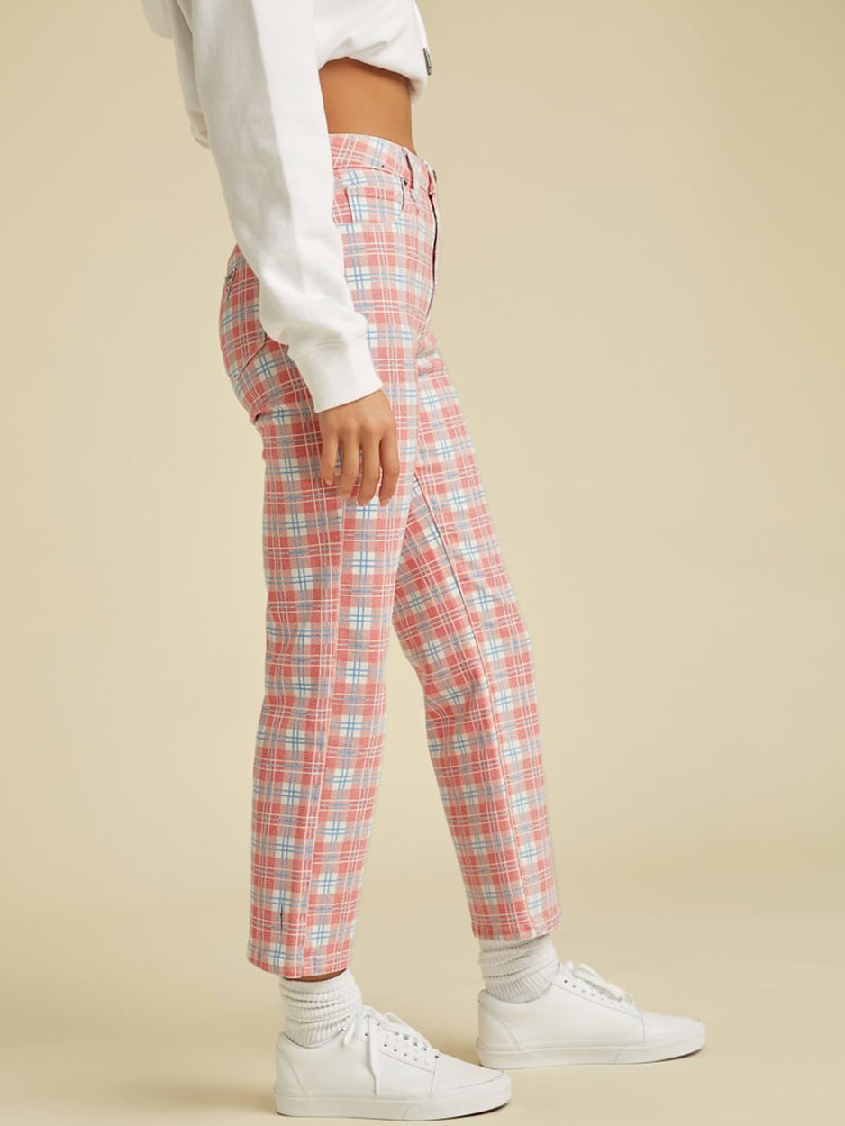 Original Plaid Mom Jeans Red Pomelo Fashion - Main Image