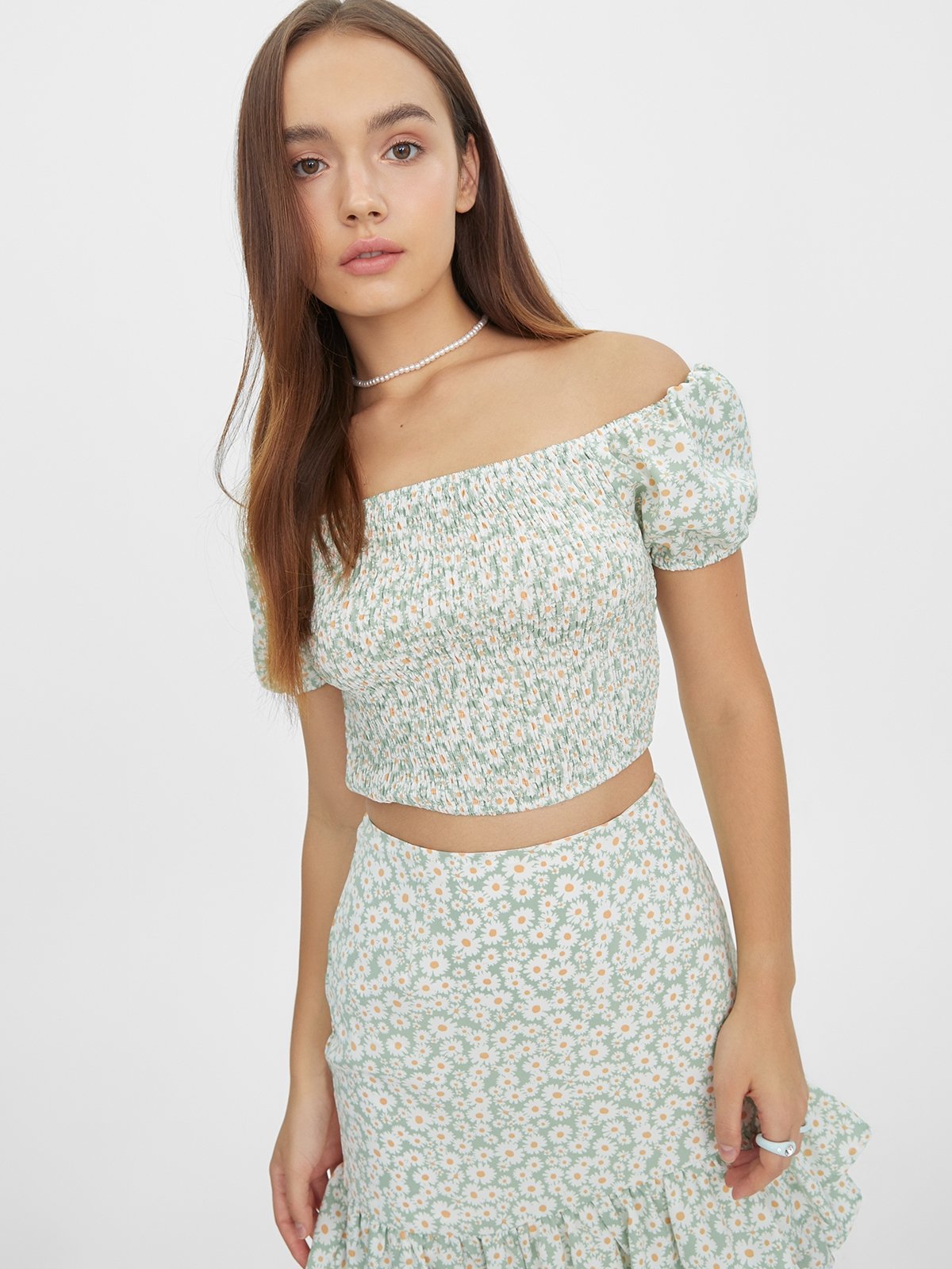 crop top off shoulder dress