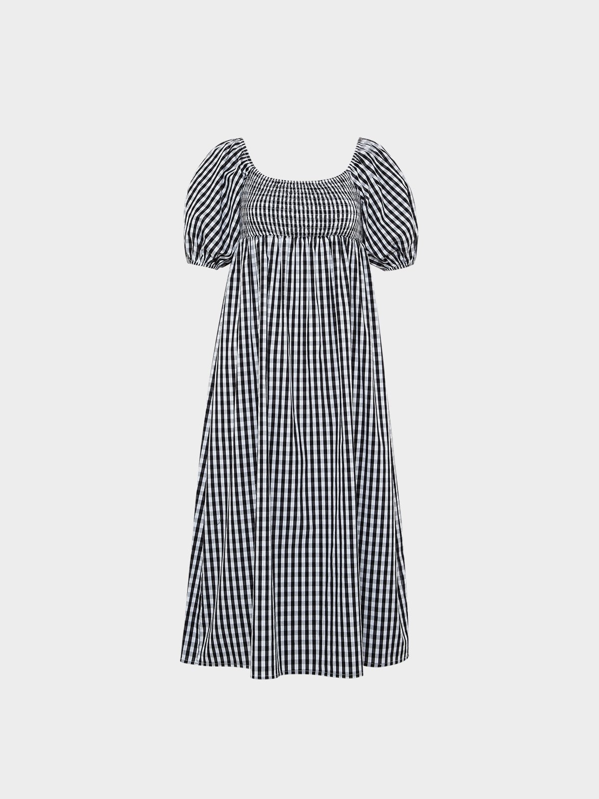 Gingham Square Neck Midi Dress Black White Pomelo Fashion