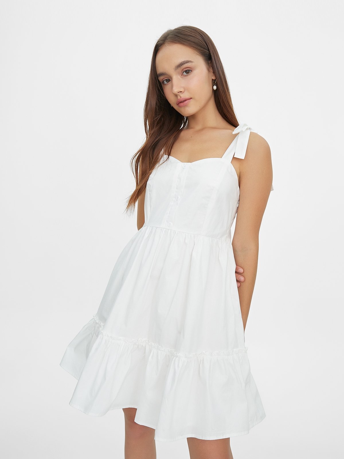White shoulder tie dress 2025