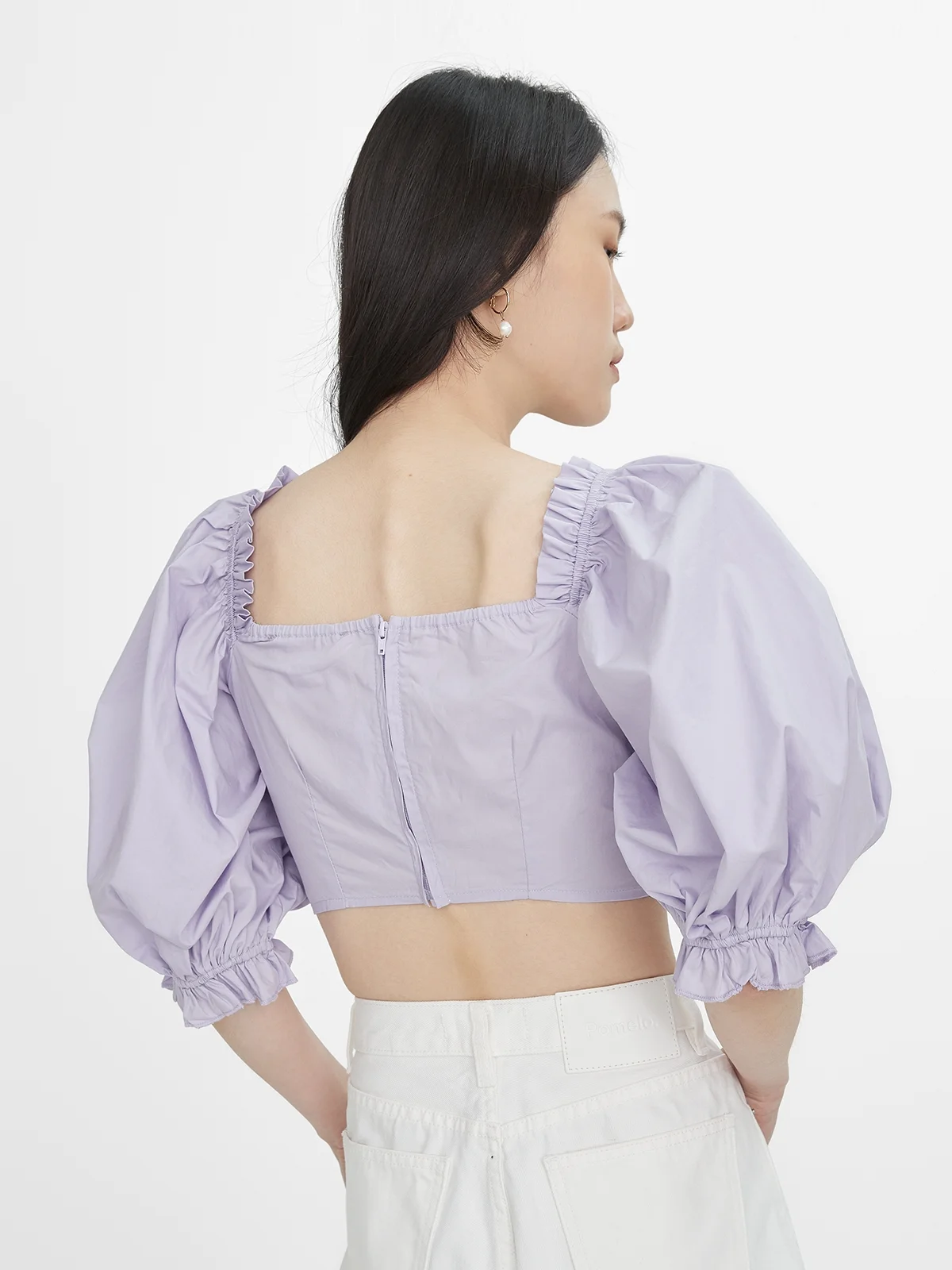 lilac puff sleeve crop top