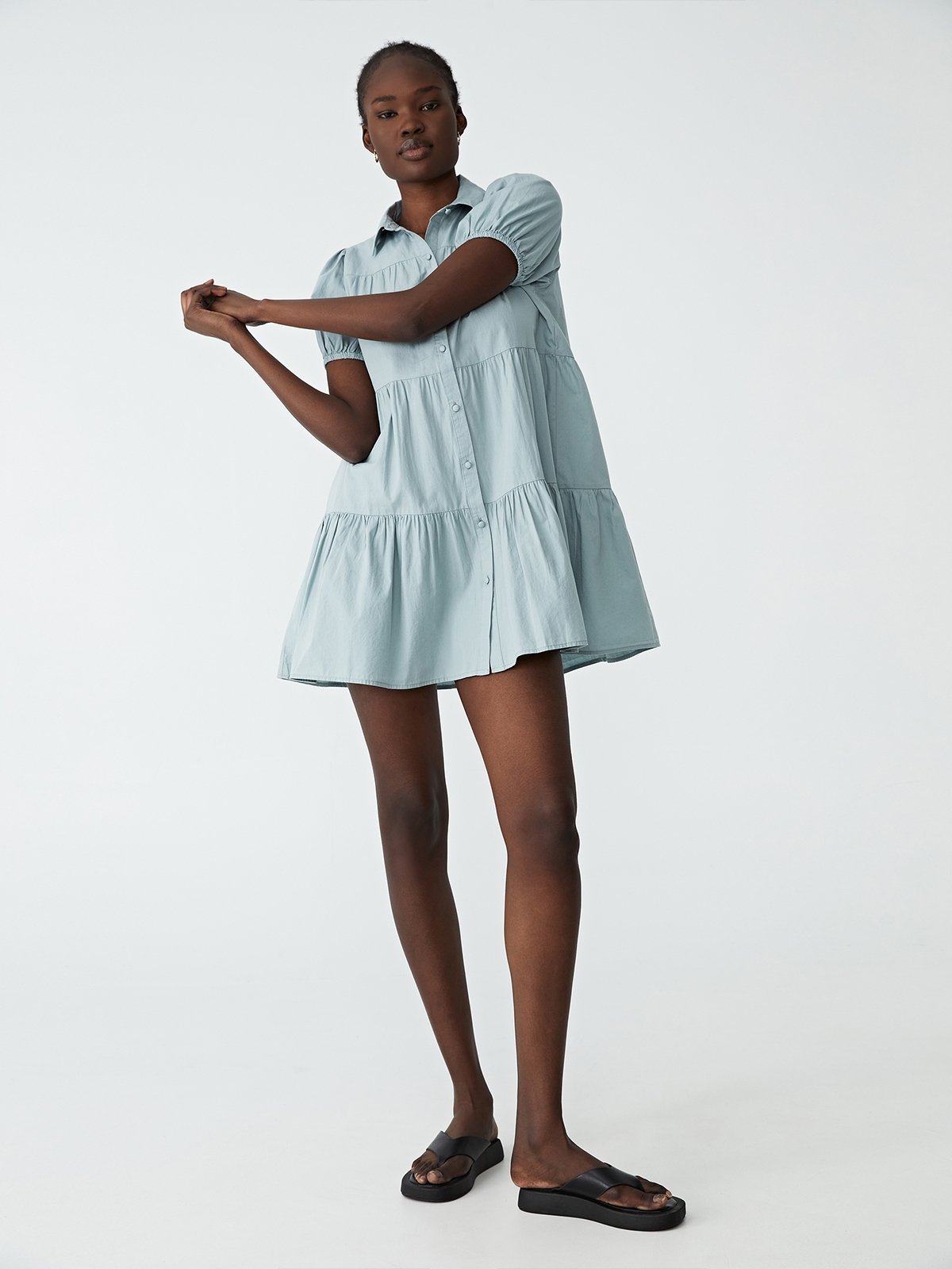 Woven Petite Nikki Mini Shirt Dress - Azure Blue - Pomelo Fashion