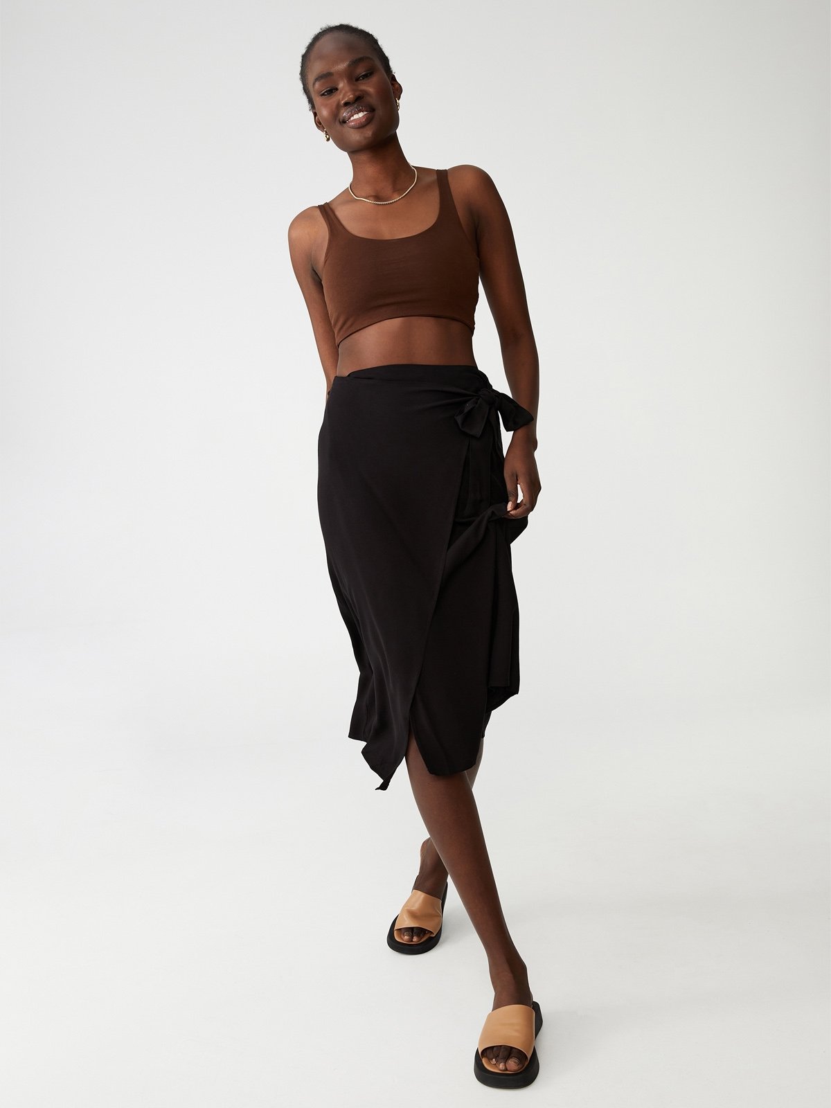 Cotton wrap midi skirt top