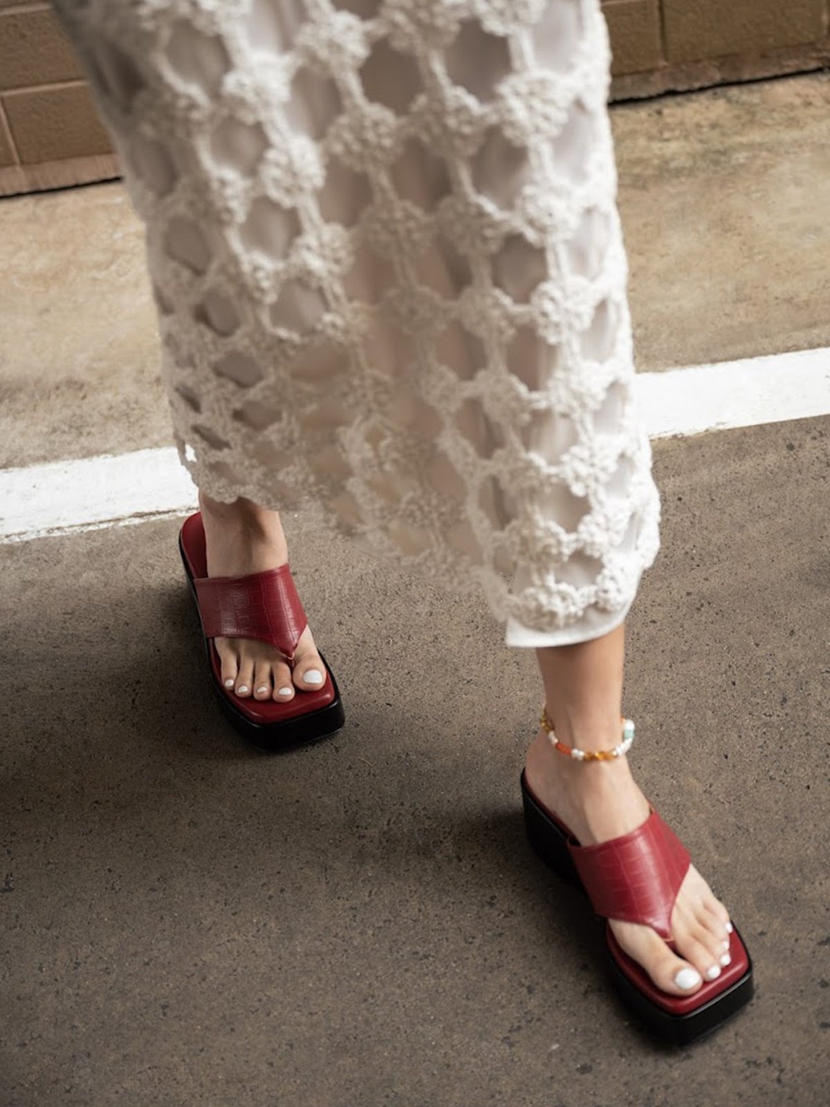 Croc Embossed Sandals Red