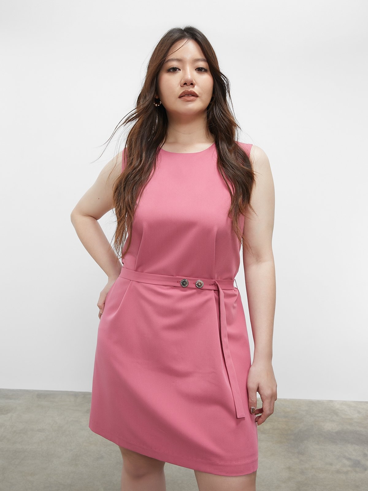 Pomelo + Pantone Sustainable Simple Tie Waist Mini Dress Dark Pink Pomelo Fashion