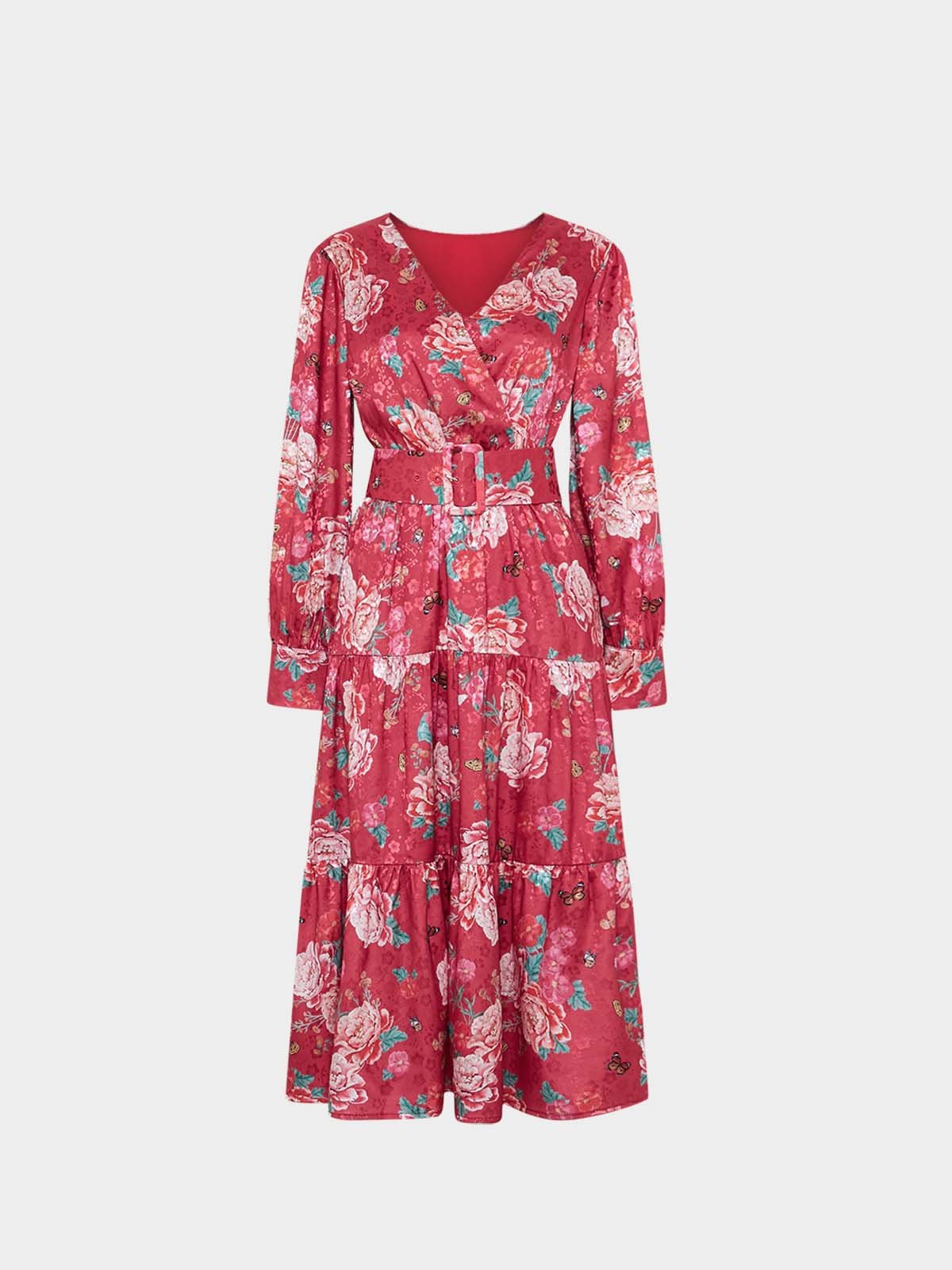 Red floral dress deals long sleeve