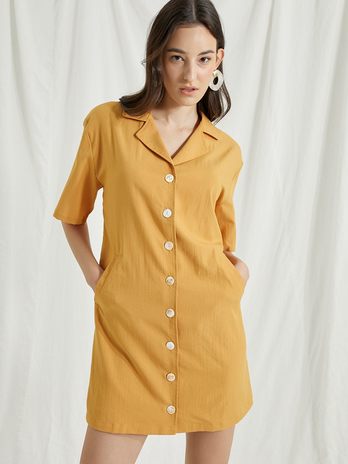 Mustard button down store dress