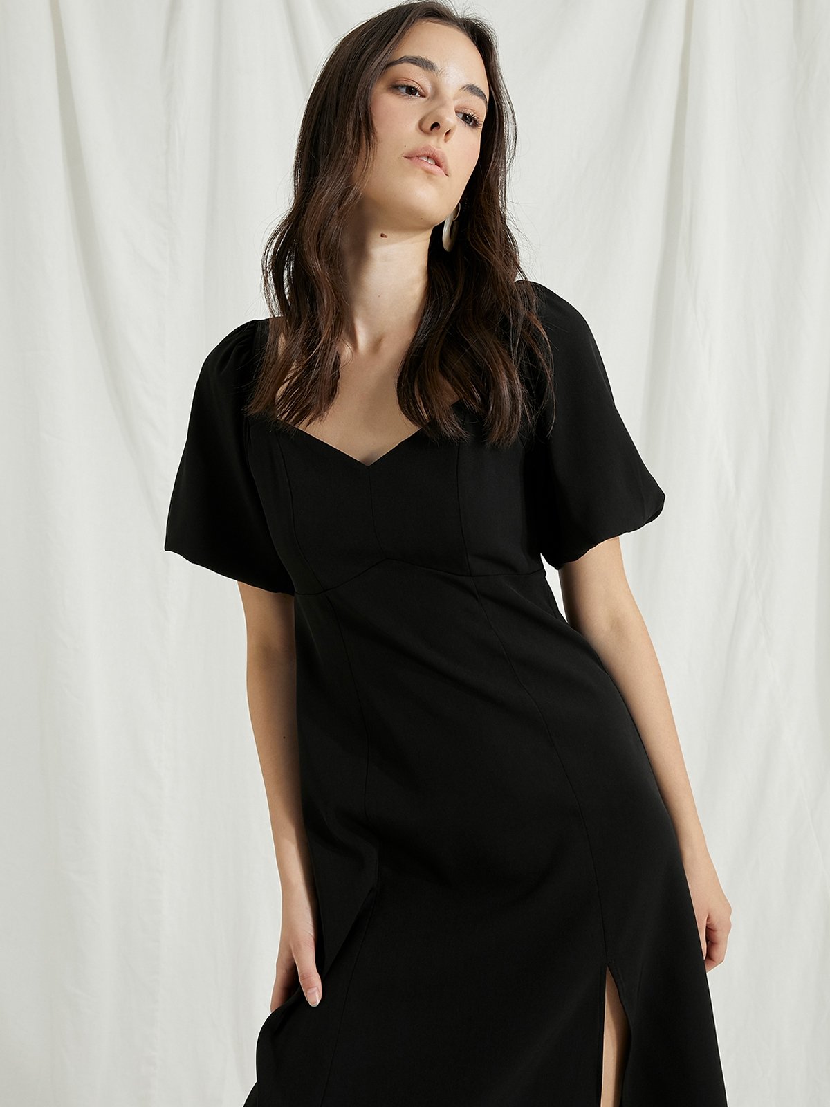 Sweetheart Neckline With Puffed Sleeve Dress Black Pomelo Fashion