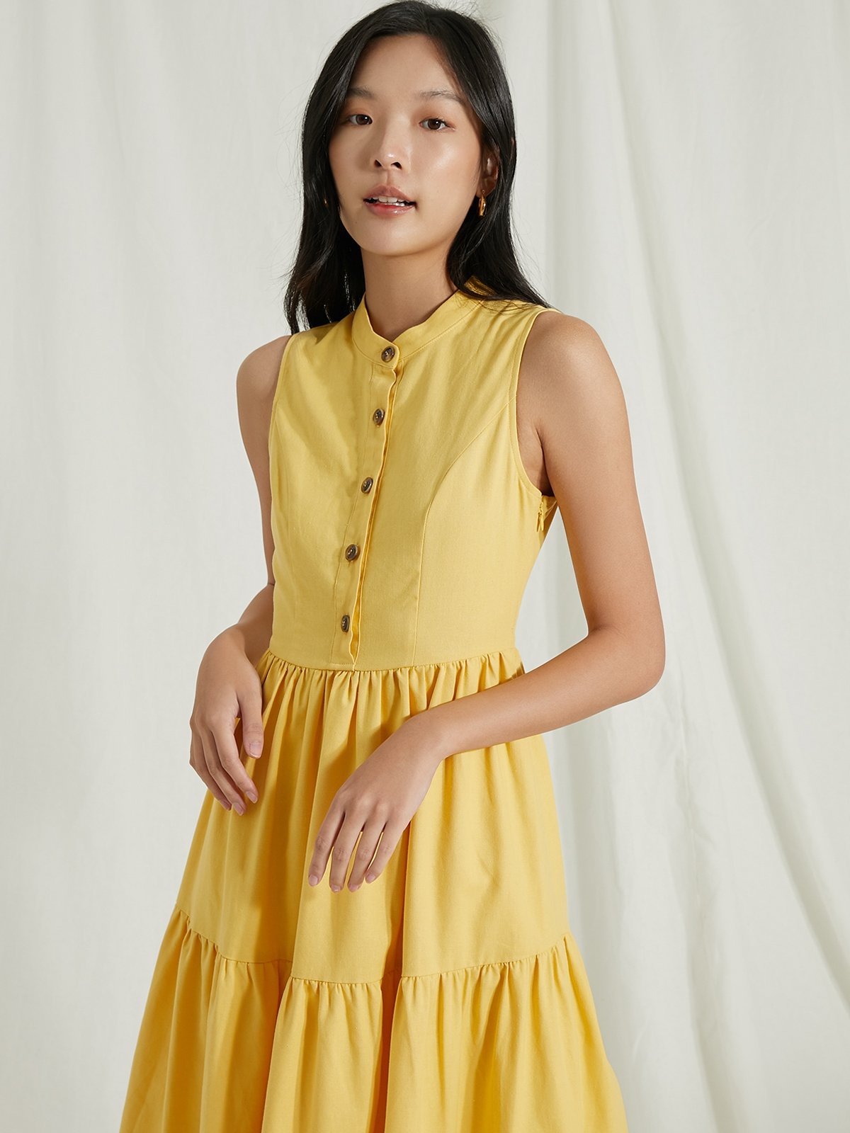 Tiered Midi Dress Yellow Pomelo Fashion