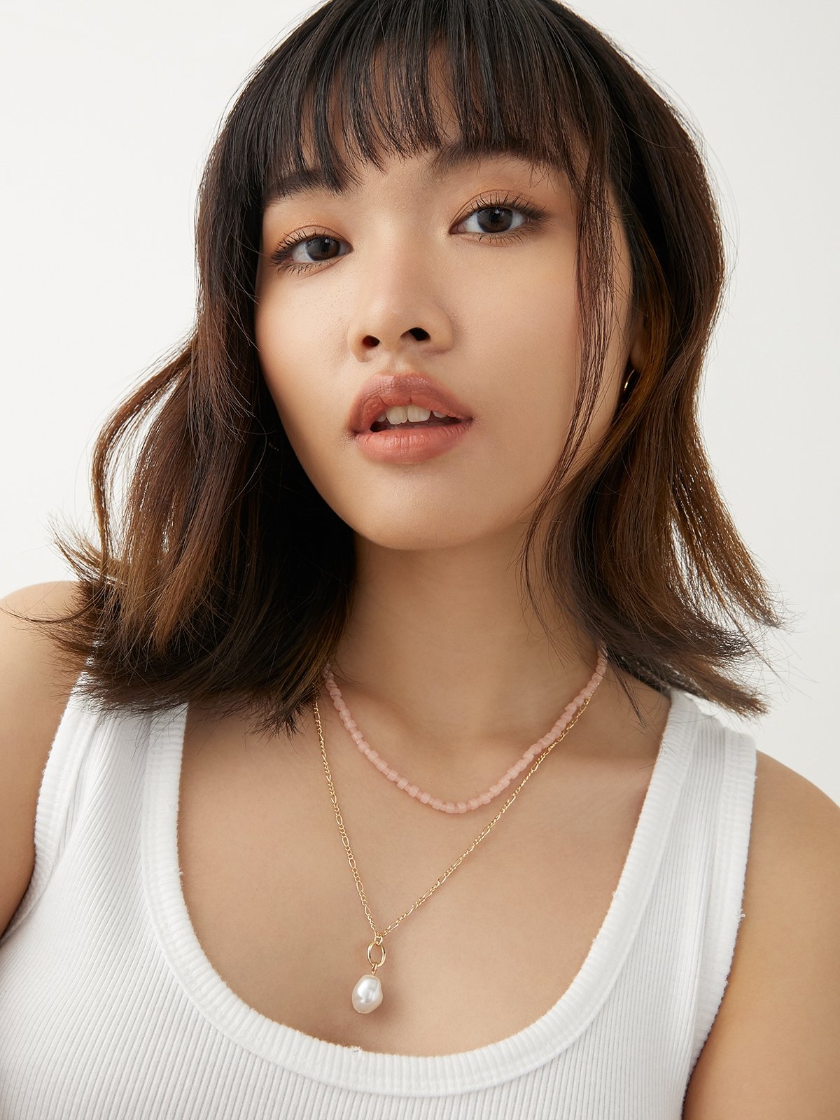 Pearl & Heart Charm Necklace Set Gold Pomelo Fashion