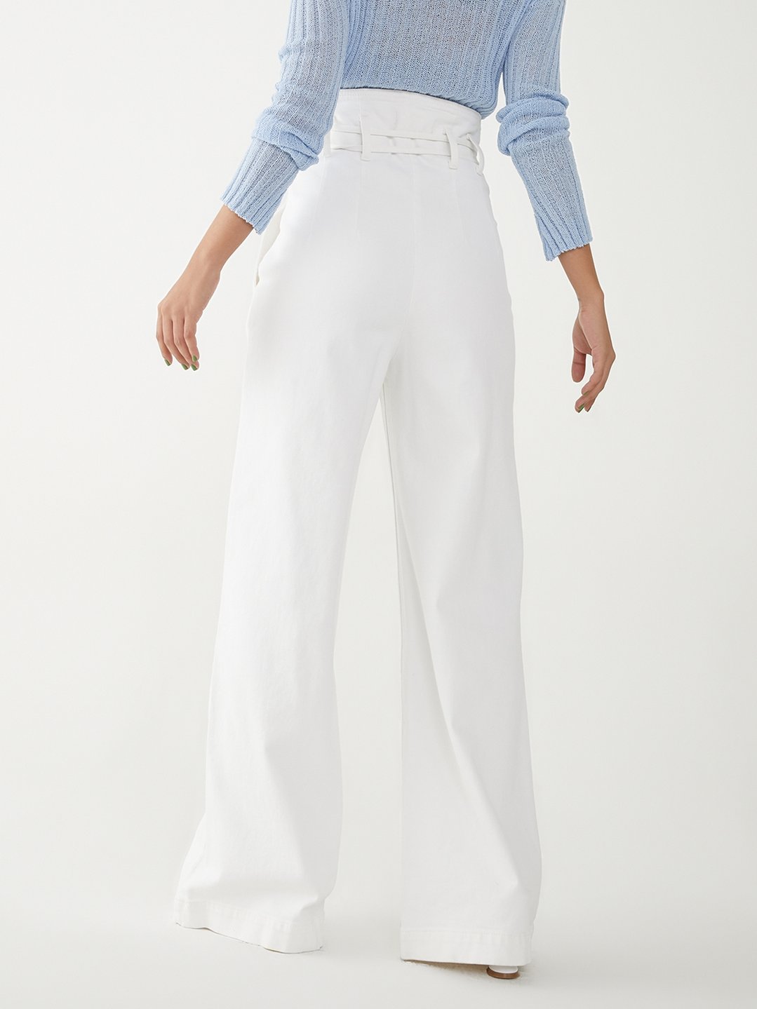 Sustainable High-waisted Wide Leg Pants - White - Pomelo Fashion