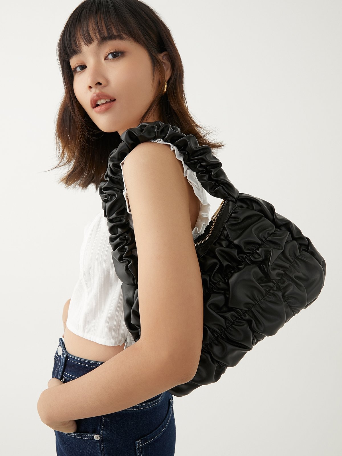 Ruched strap bag best sale