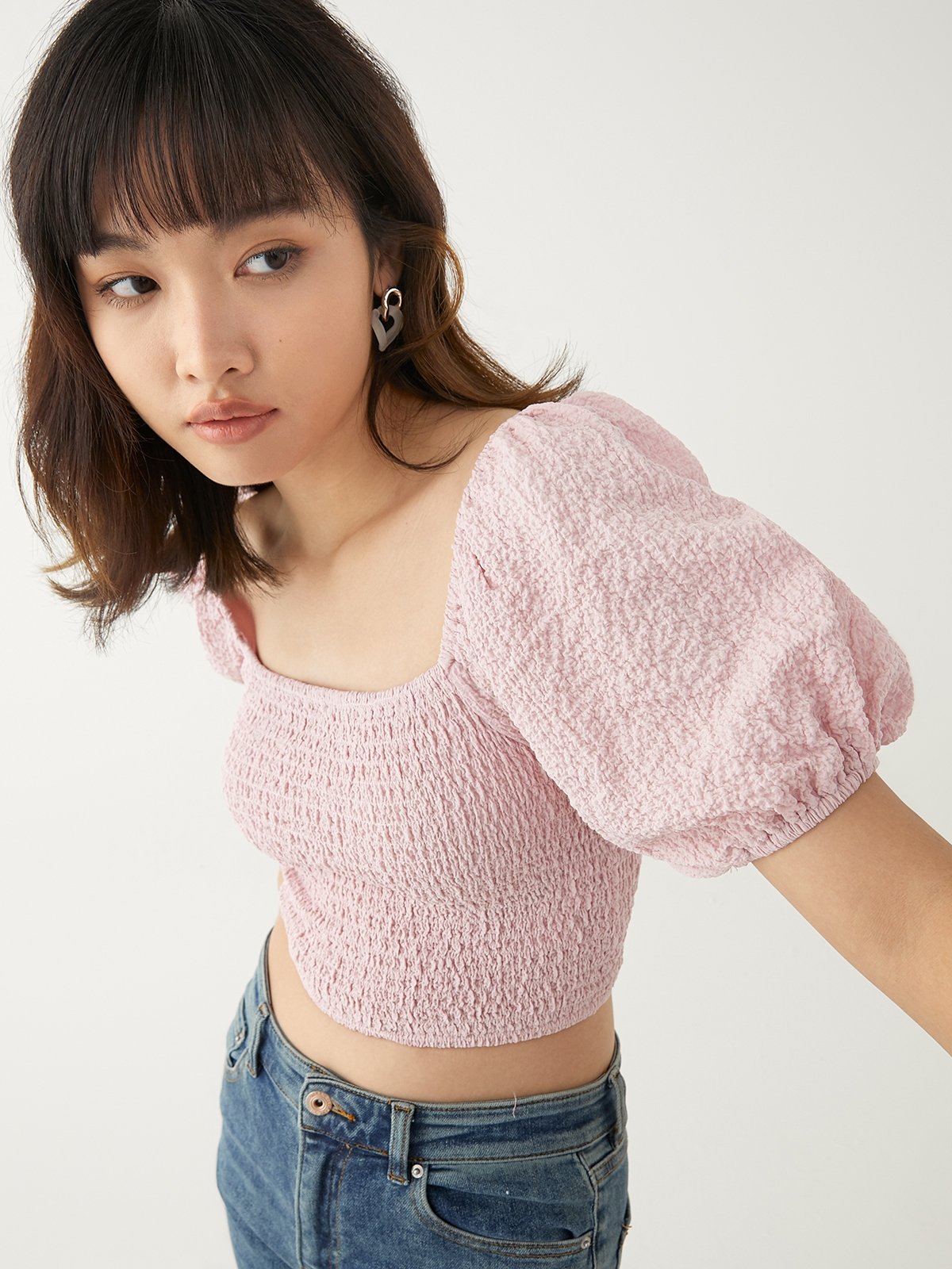 Smocked puff sleeve top sales