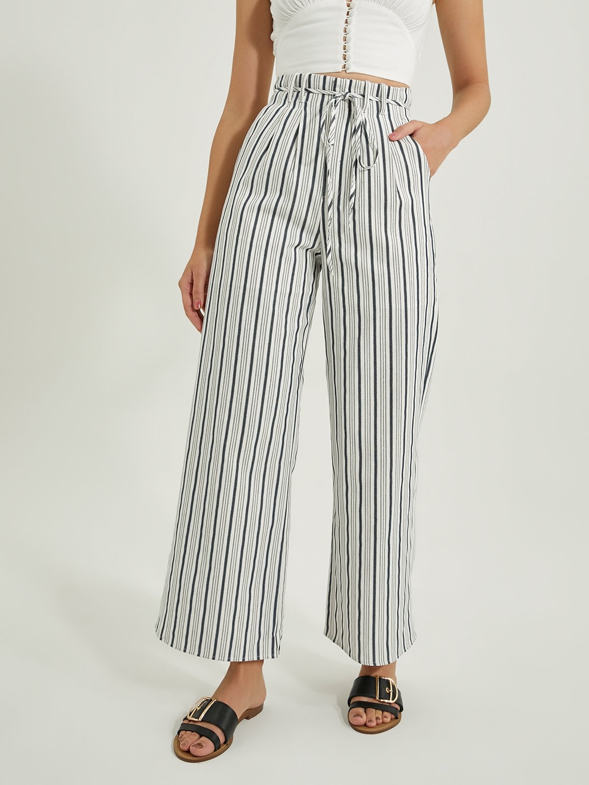 White striped top wide leg trousers