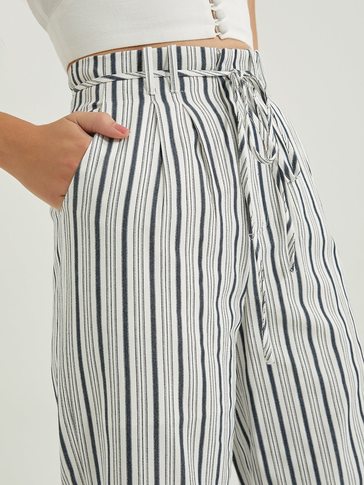 Striped Wide Leg Pants Blue Pomelo Fashion