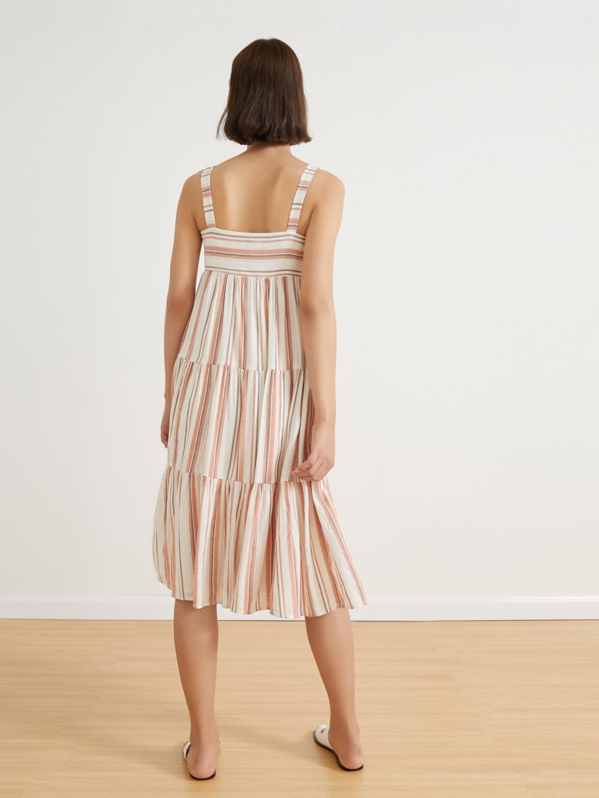 Striped Tiered Midi Dress Orange