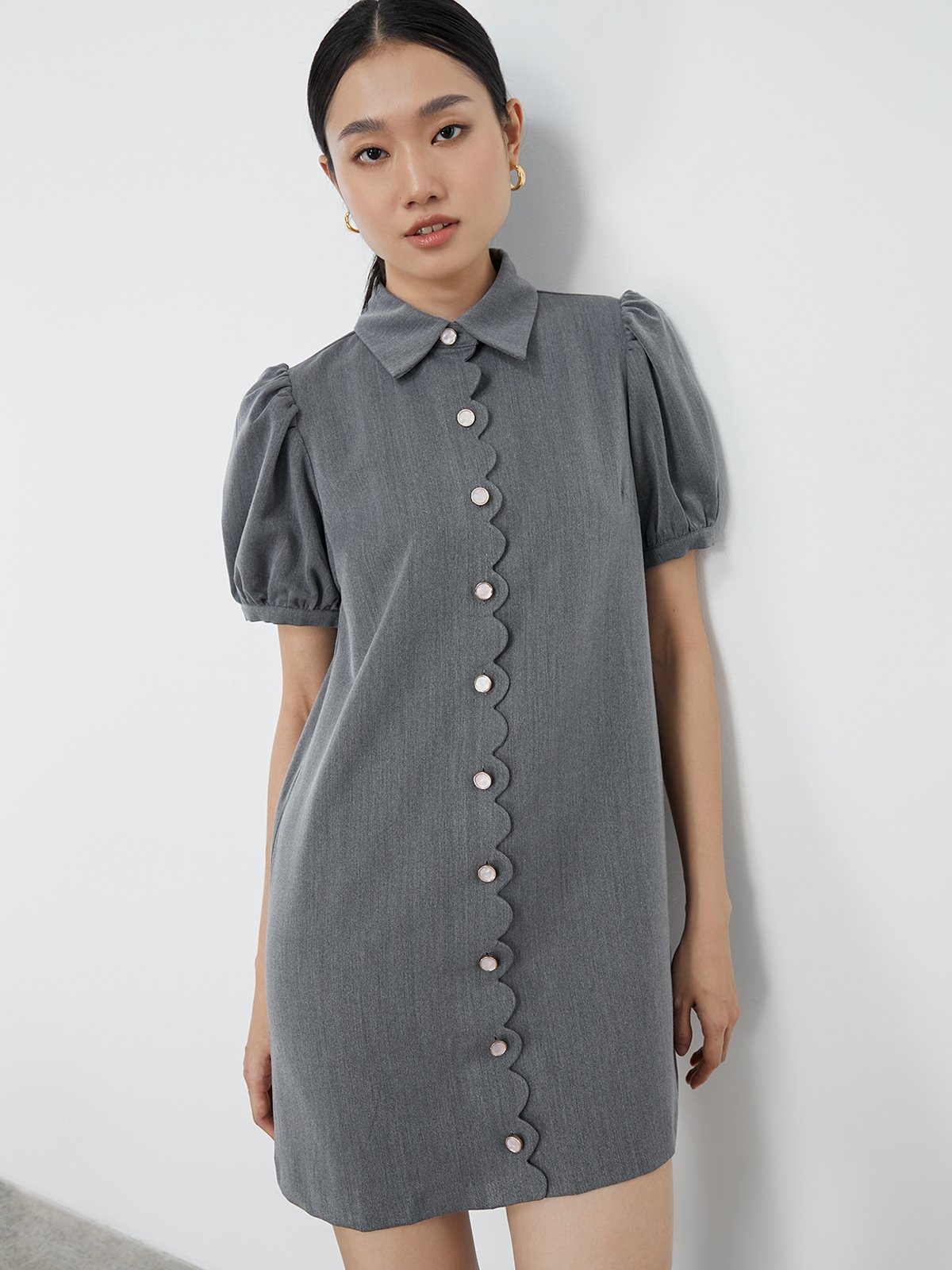 Grey button outlet down dress