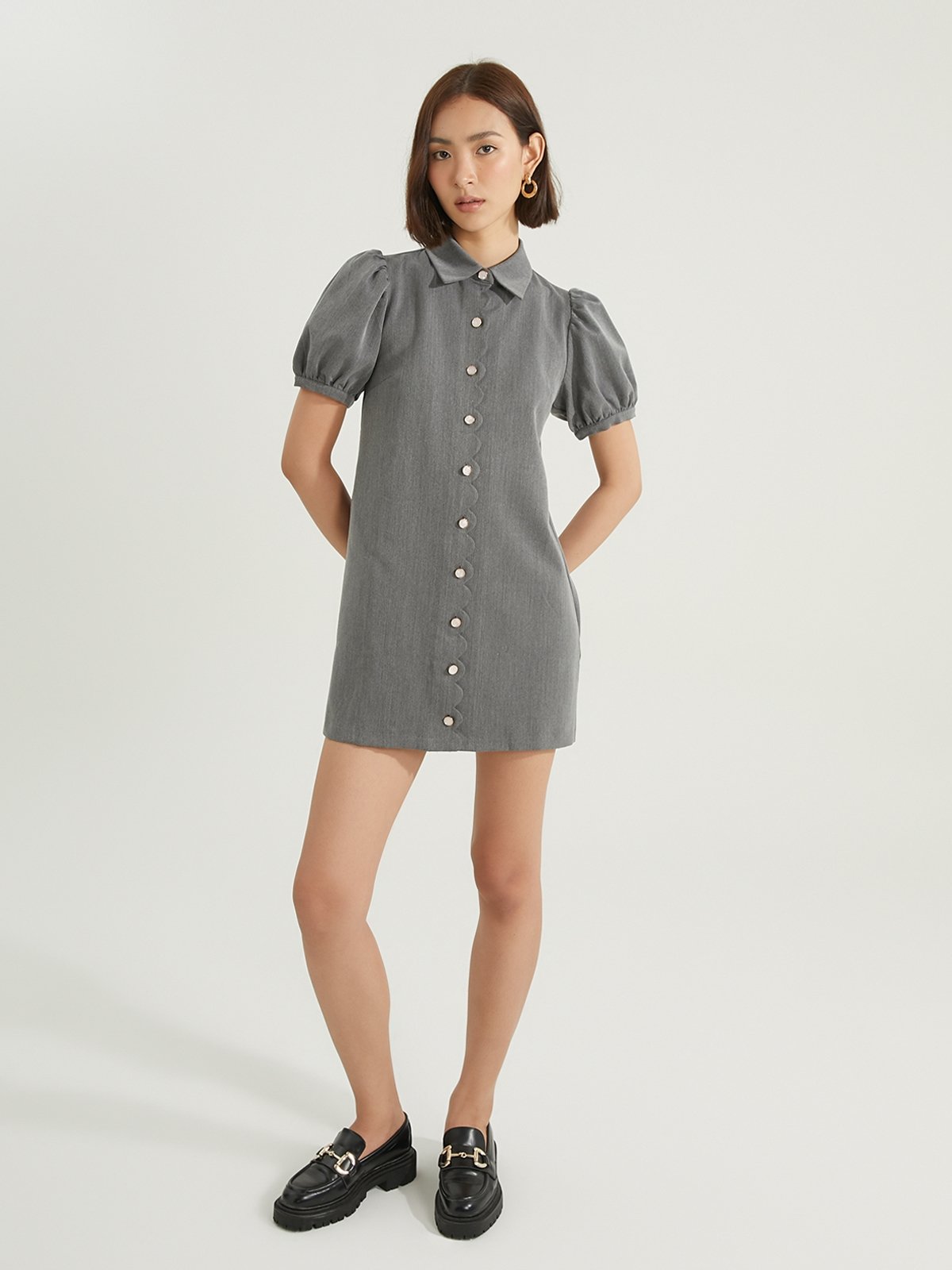 Grey button best sale up dress