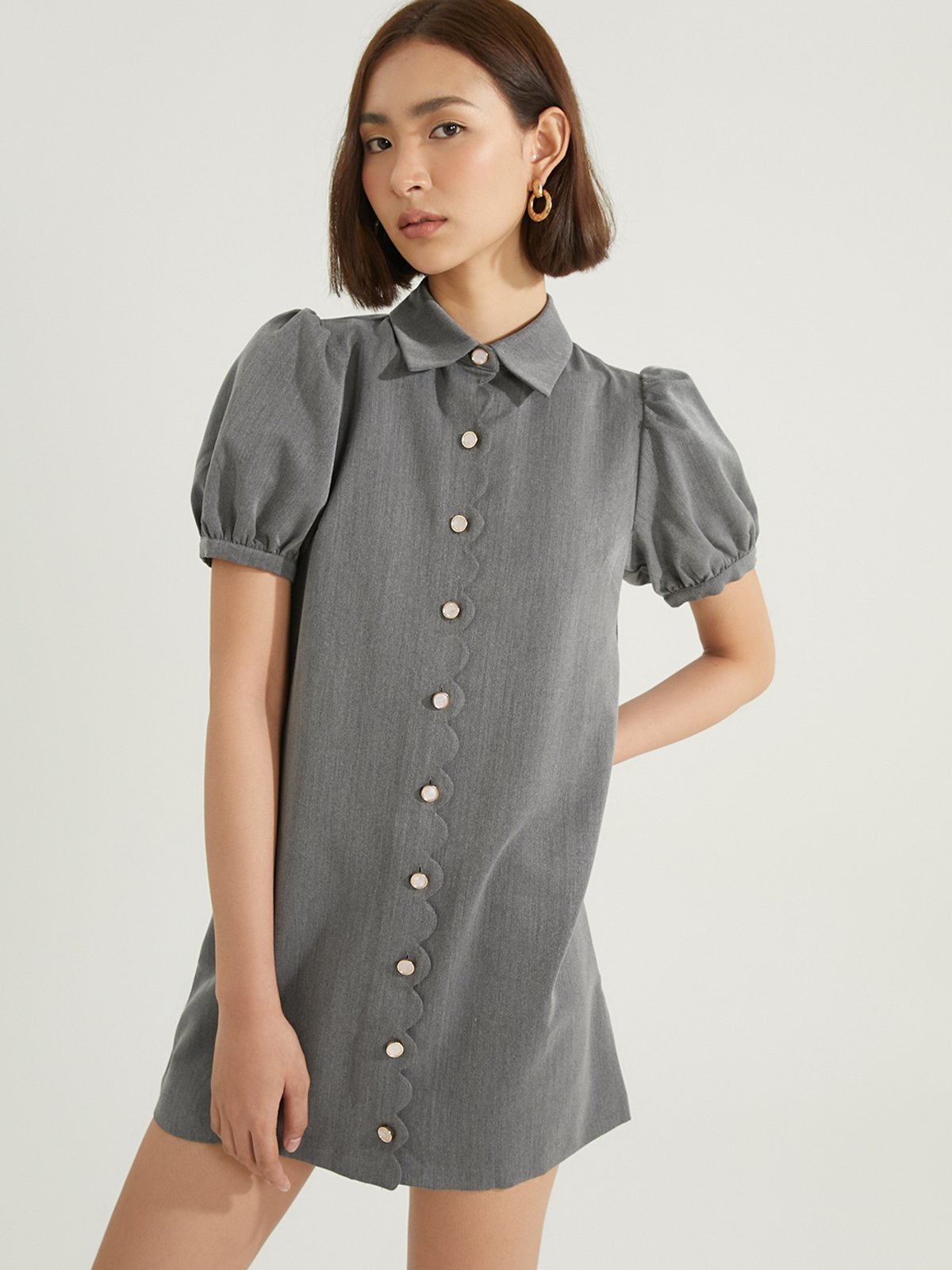 Grey button best sale up dress