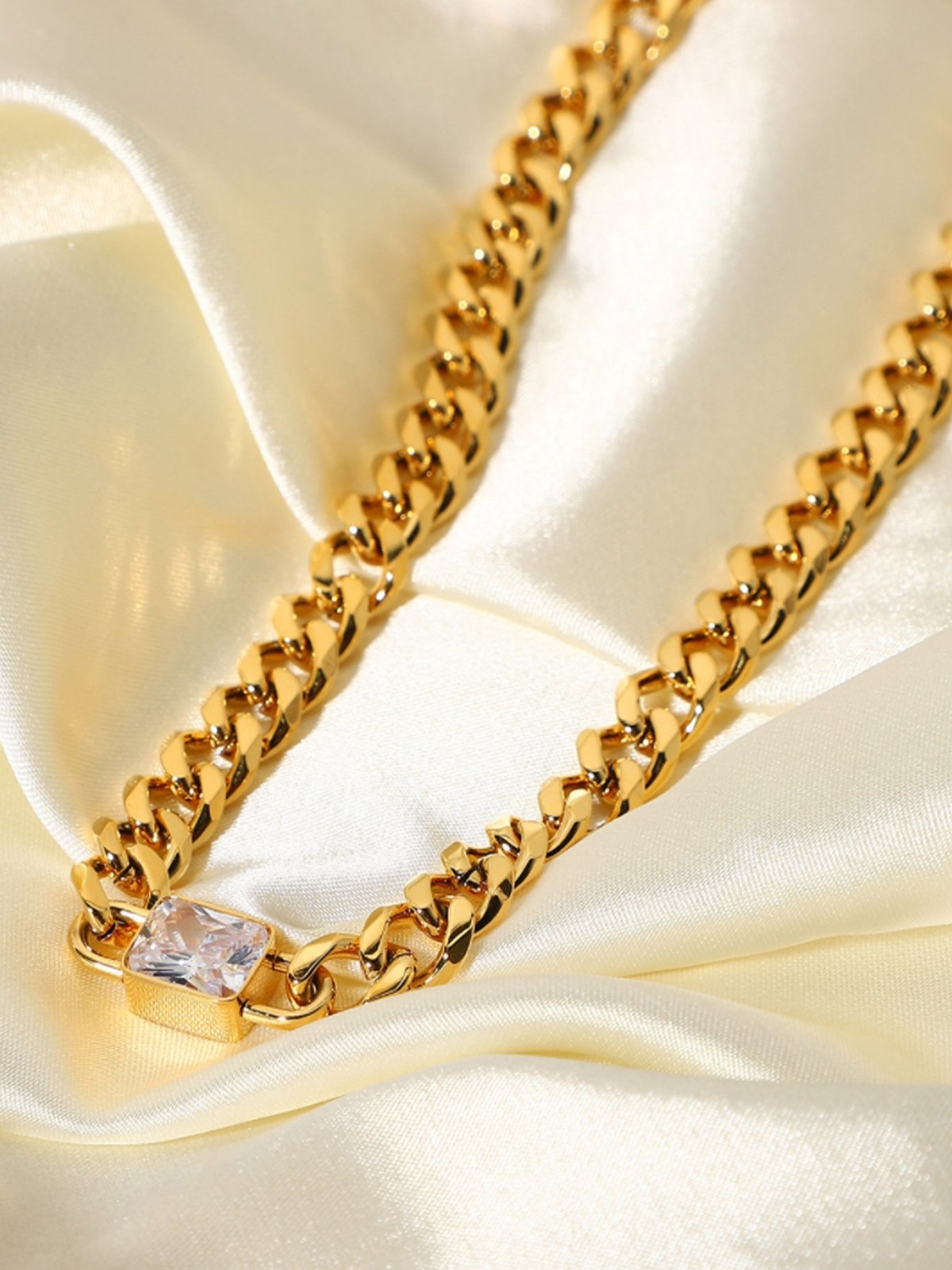 Square Thick Gem Chain Anklet Gold