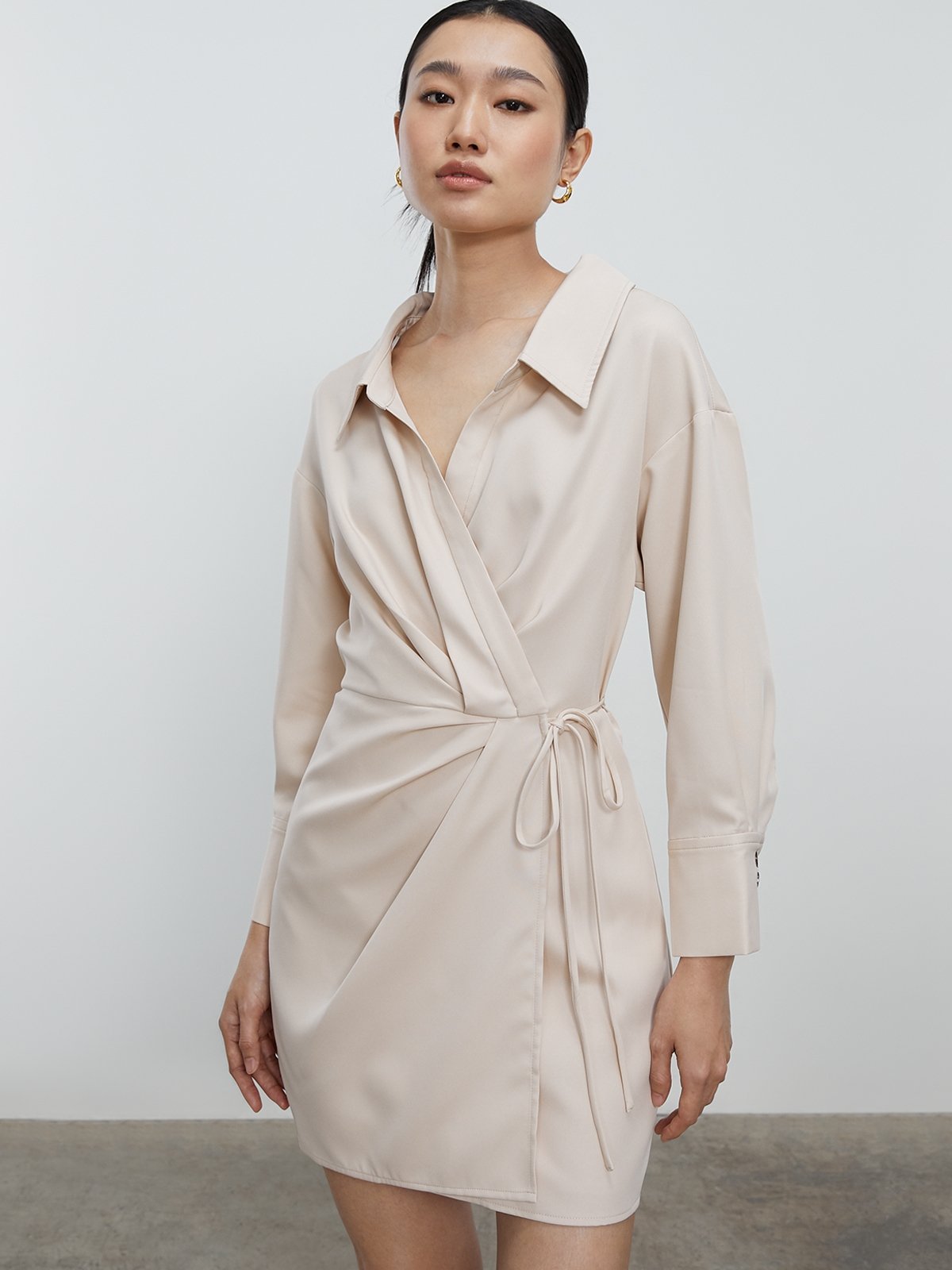 Long Sleeve Mini Dress Nude Pomelo Fashion
