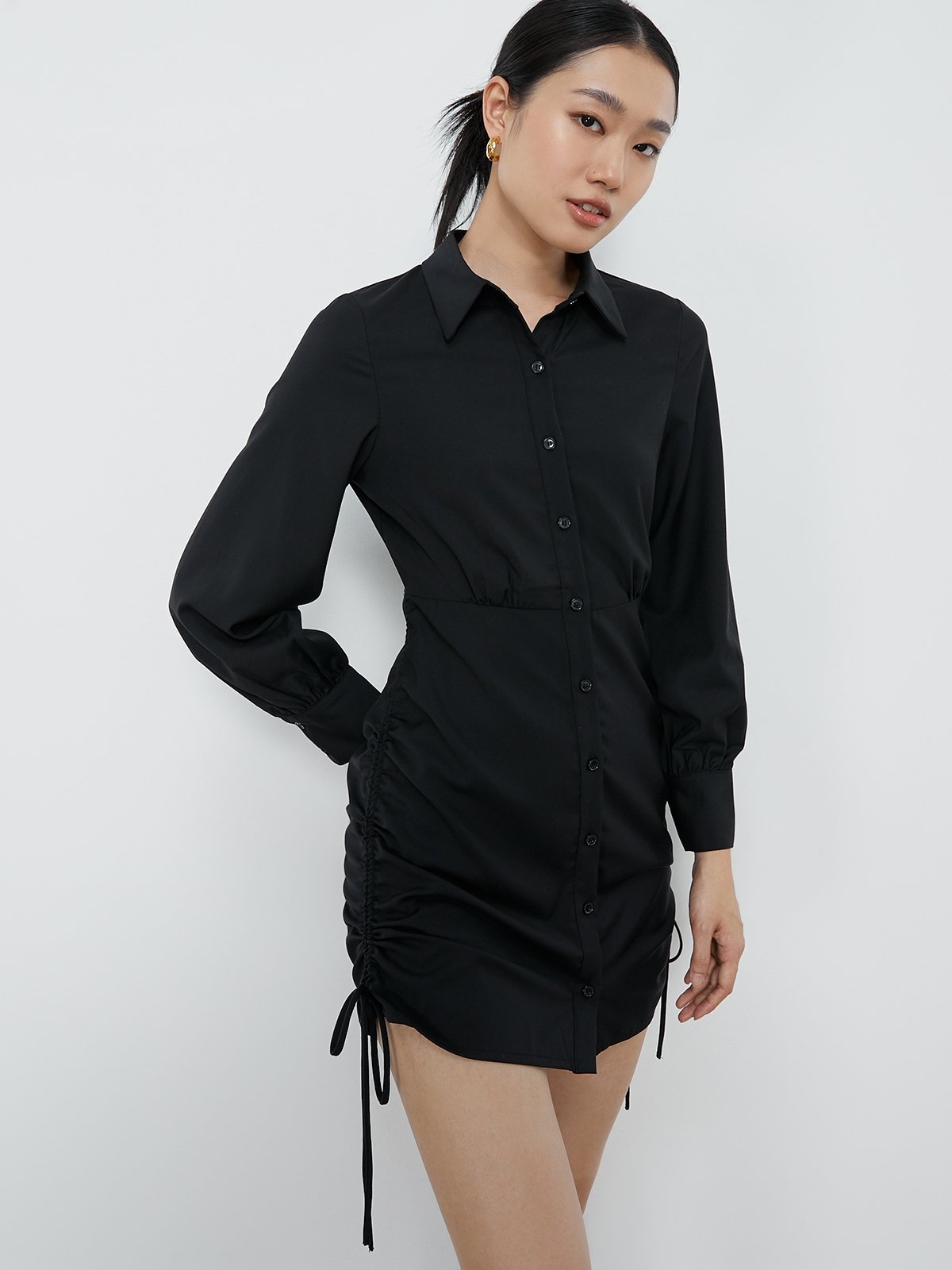 black puff sleeve shirt dress