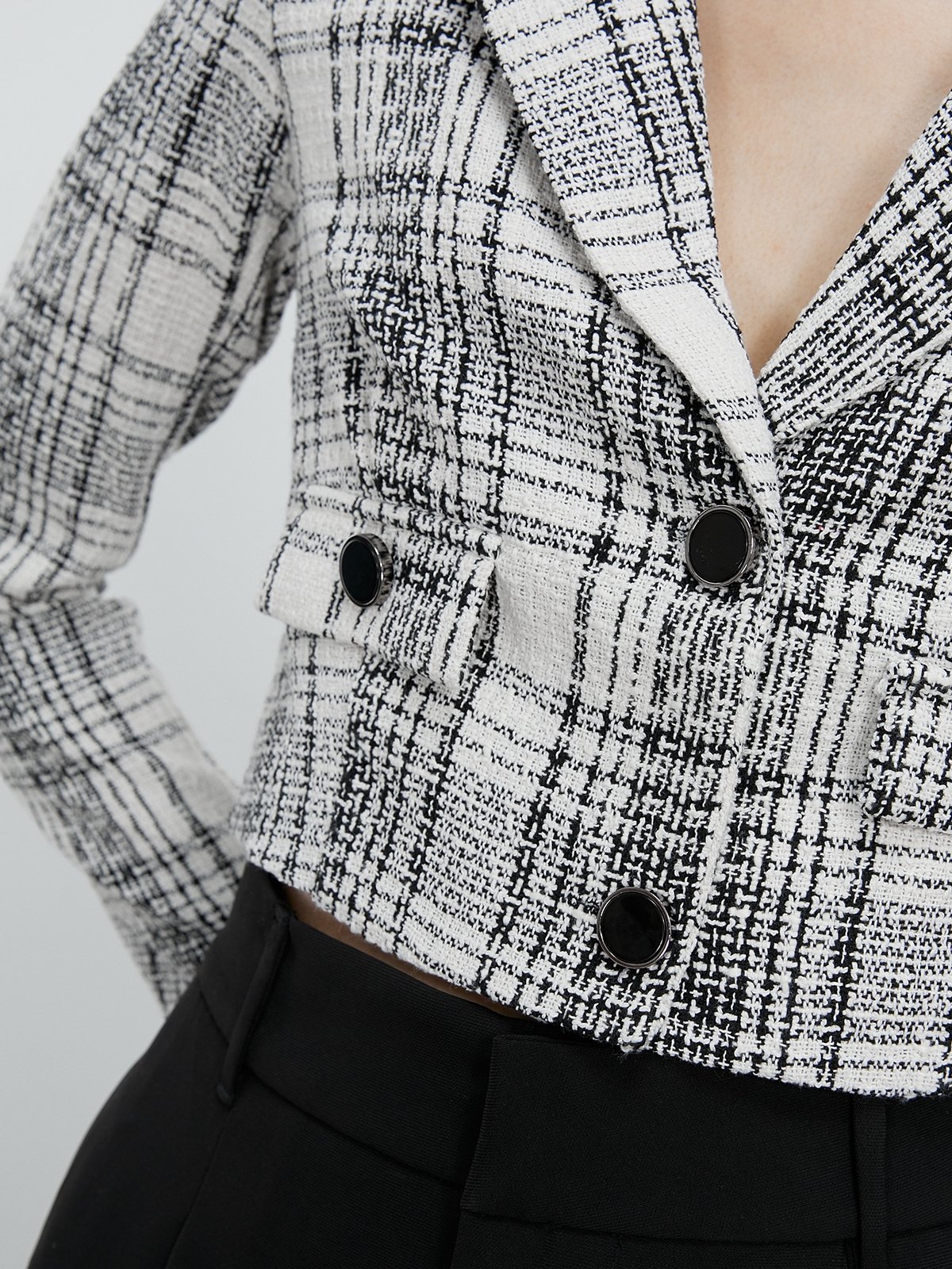 Plaid blazer black and white clearance