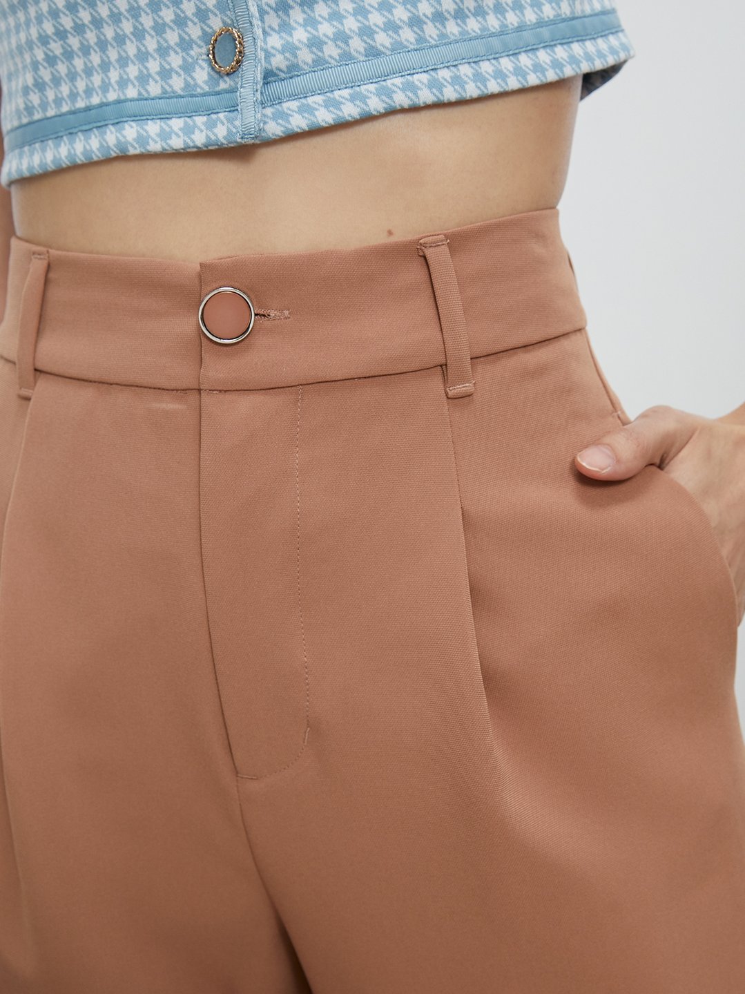 High Waist Trousers - Brown - Pomelo Fashion