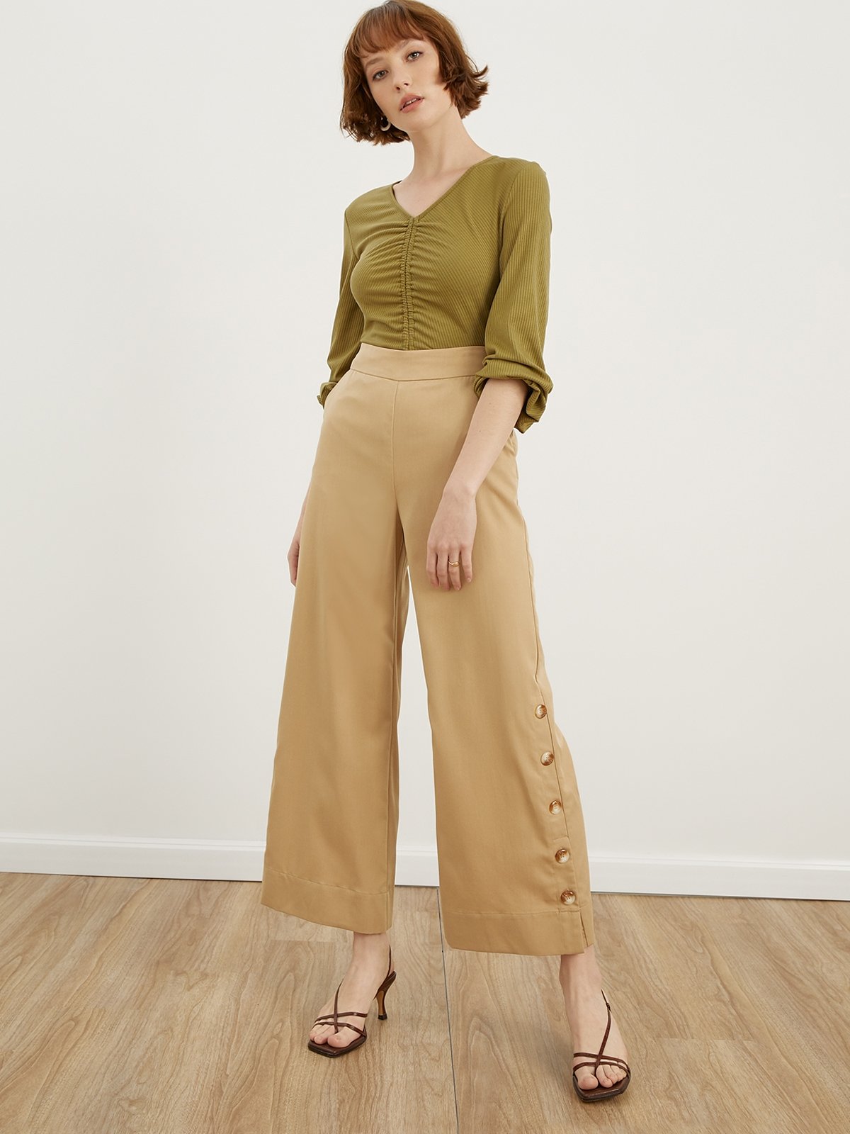 Button wide leg pants hot sale