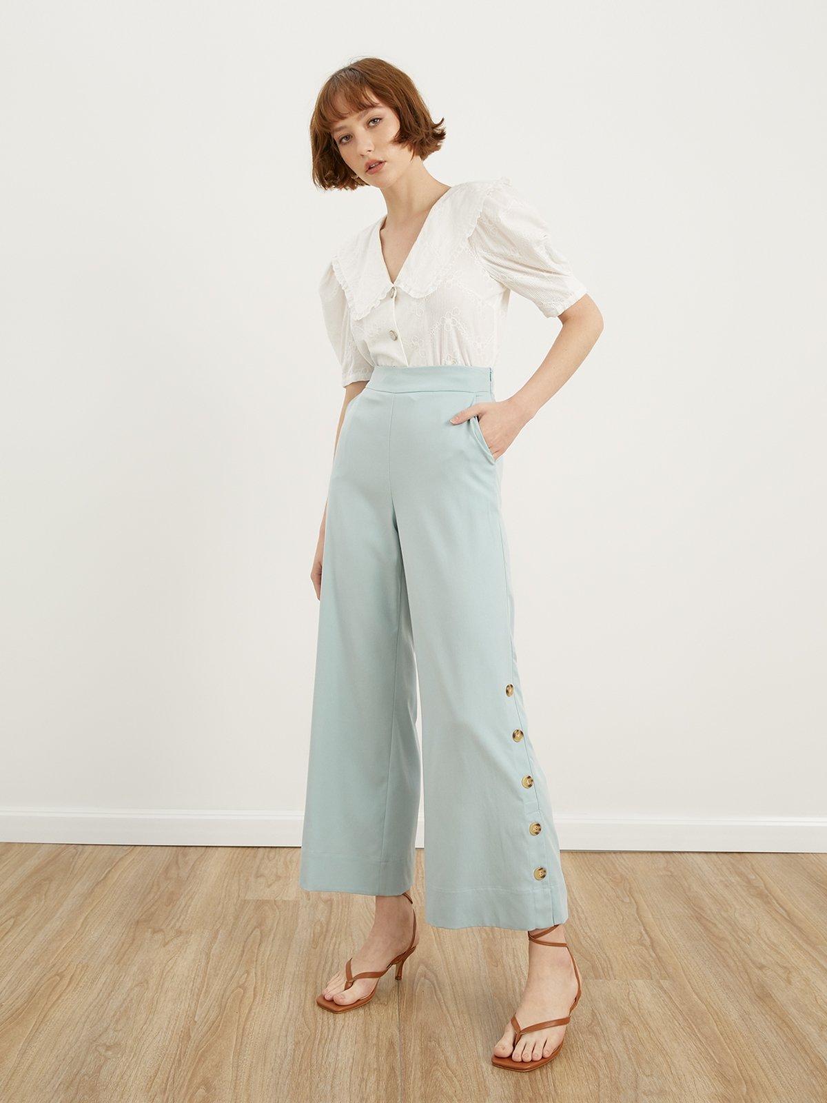 Button wide leg top pants