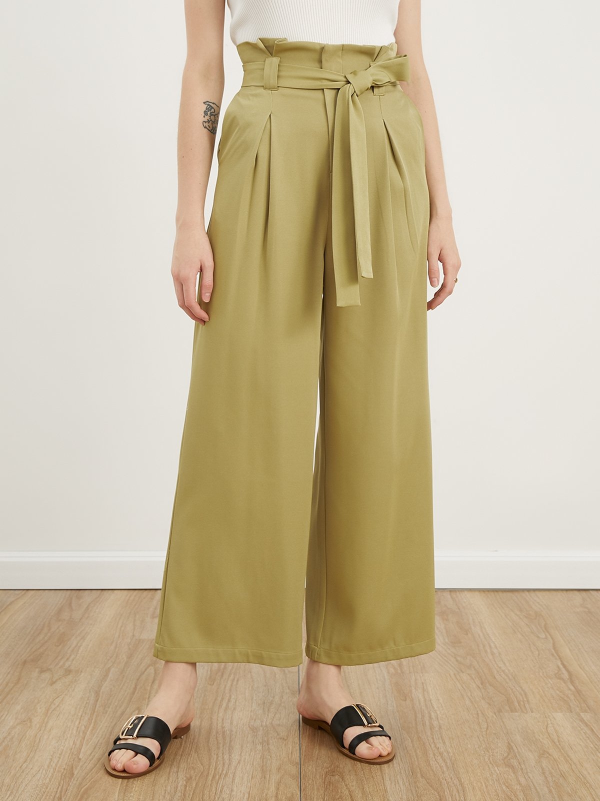 High waisted wide outlet leg tie pants