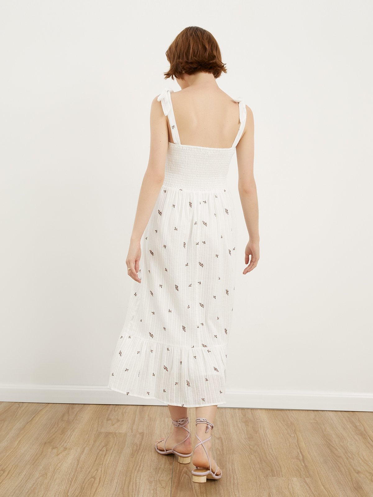 Floral Midi Dress White Pomelo Fashion