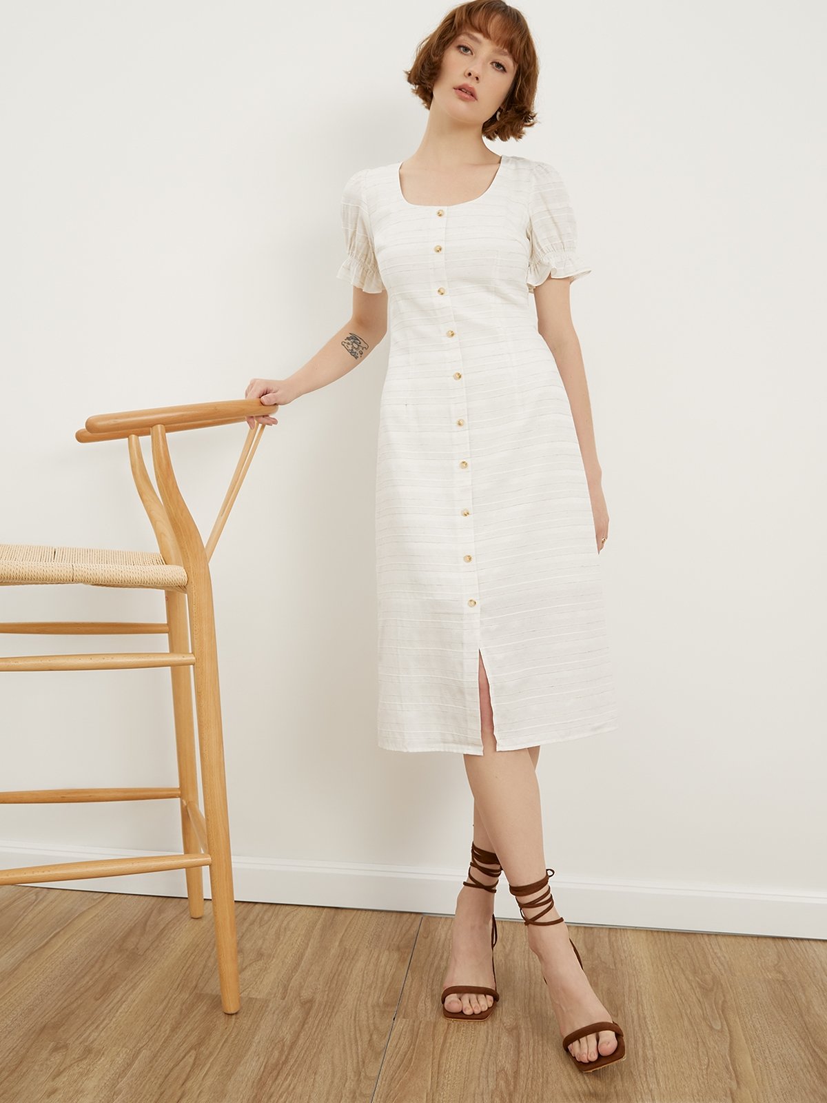 Cream button up shop dress
