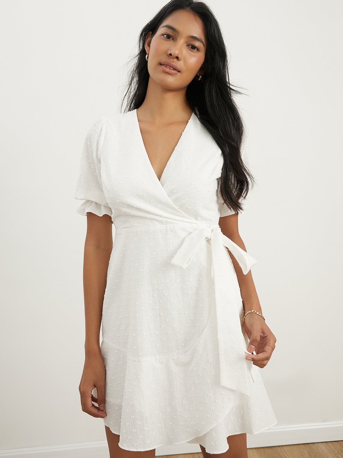 White wrap deals dress short