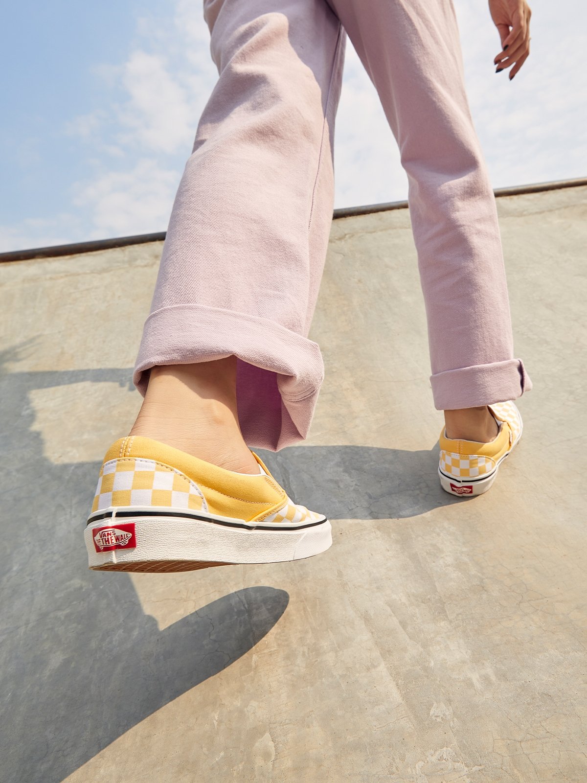 Vans classic slip on checkerboard ochre true white cheap