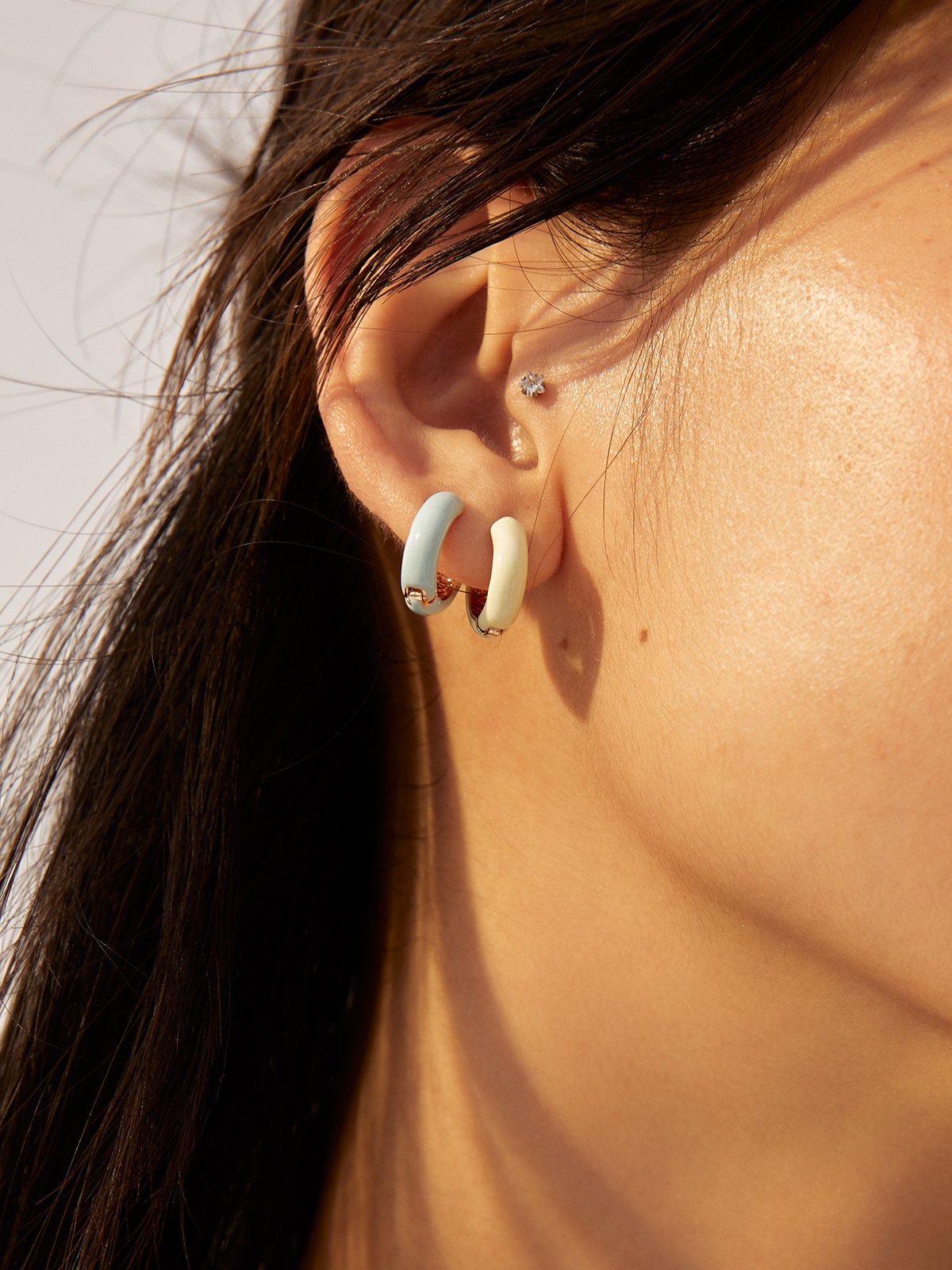 Set Of 3 Hoop Earrings Multi Color Pomelo Fashion