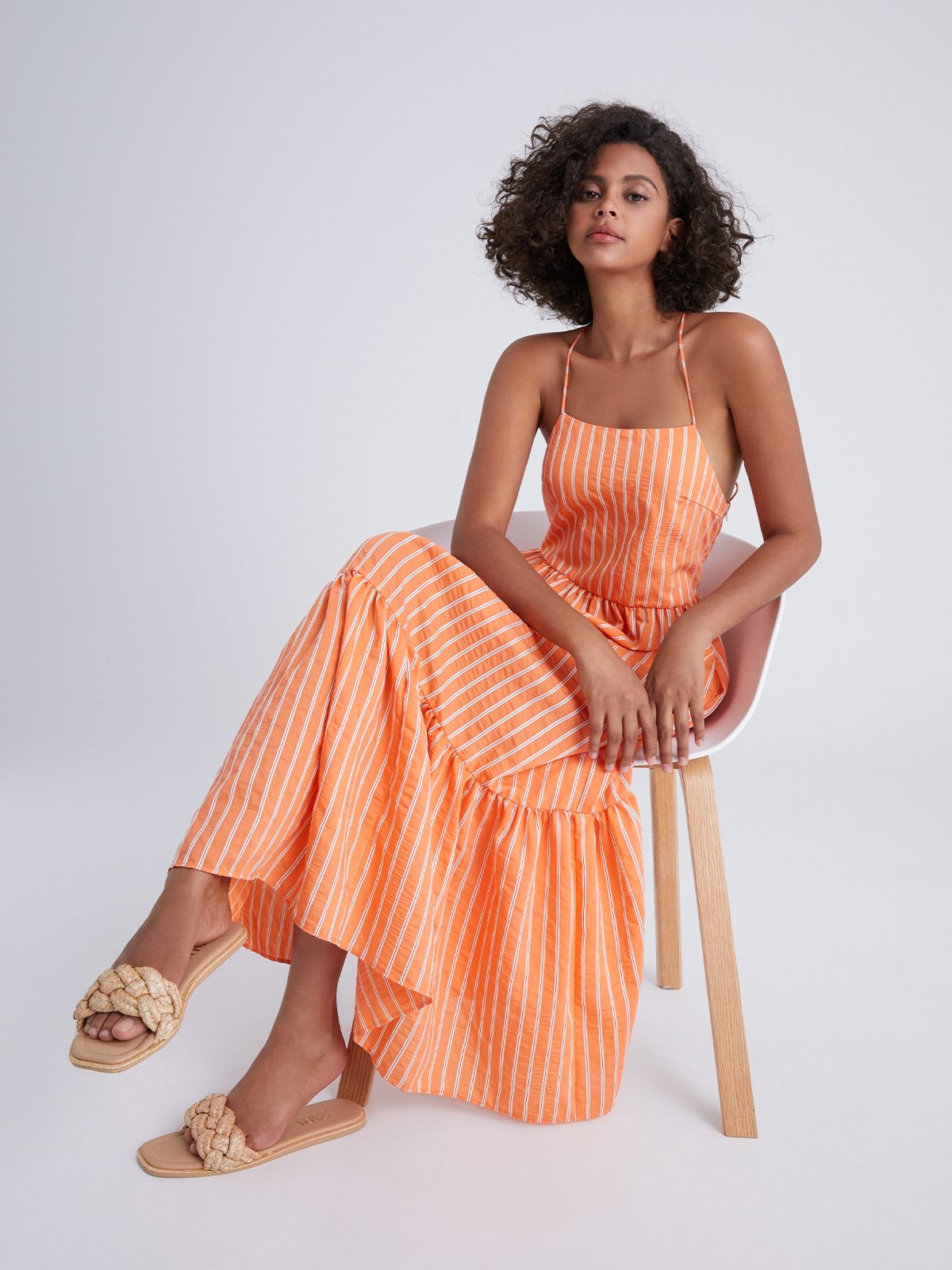 spaghetti strap flare dress